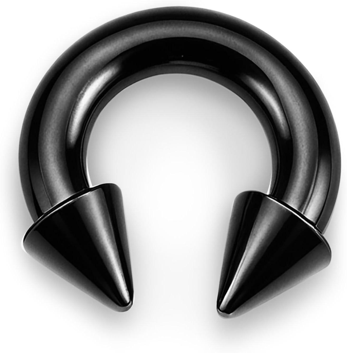 imageBodyBonita G23 Titanium Septum Rings 00024681012G Horseshoe Circular Barbell Spikes Stretched Pincher Nose Piercing Jewelry ASTM F136 Titanium Earrings for Women Men 10121619 mmBlackHorseshoe Spike