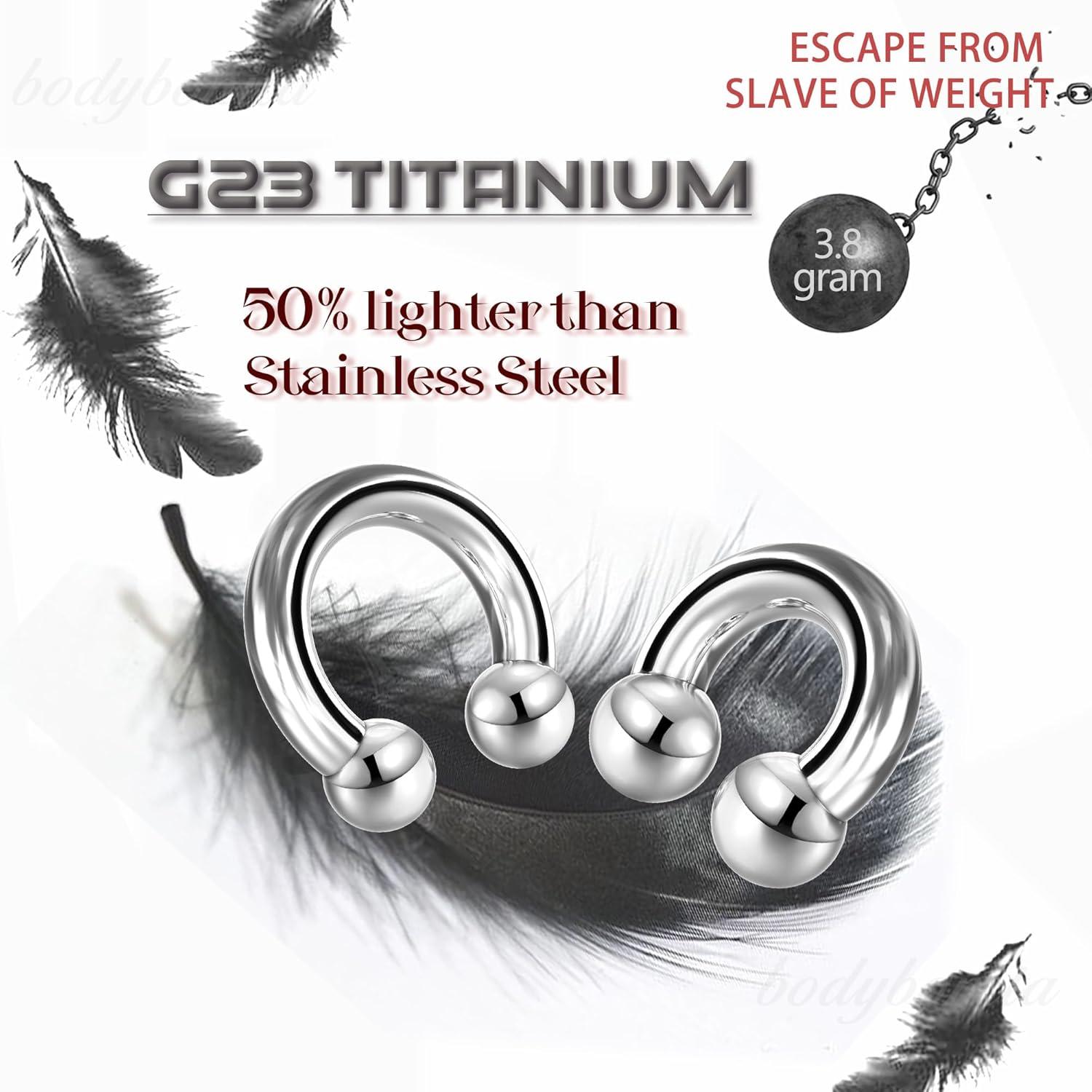 imageBodyBonita G23 Titanium Septum Rings 00024681012G Horseshoe Circular Barbell Spikes Stretched Pincher Nose Piercing Jewelry ASTM F136 Titanium Earrings for Women Men 10121619 mmTitaniumHorseshoe Balls