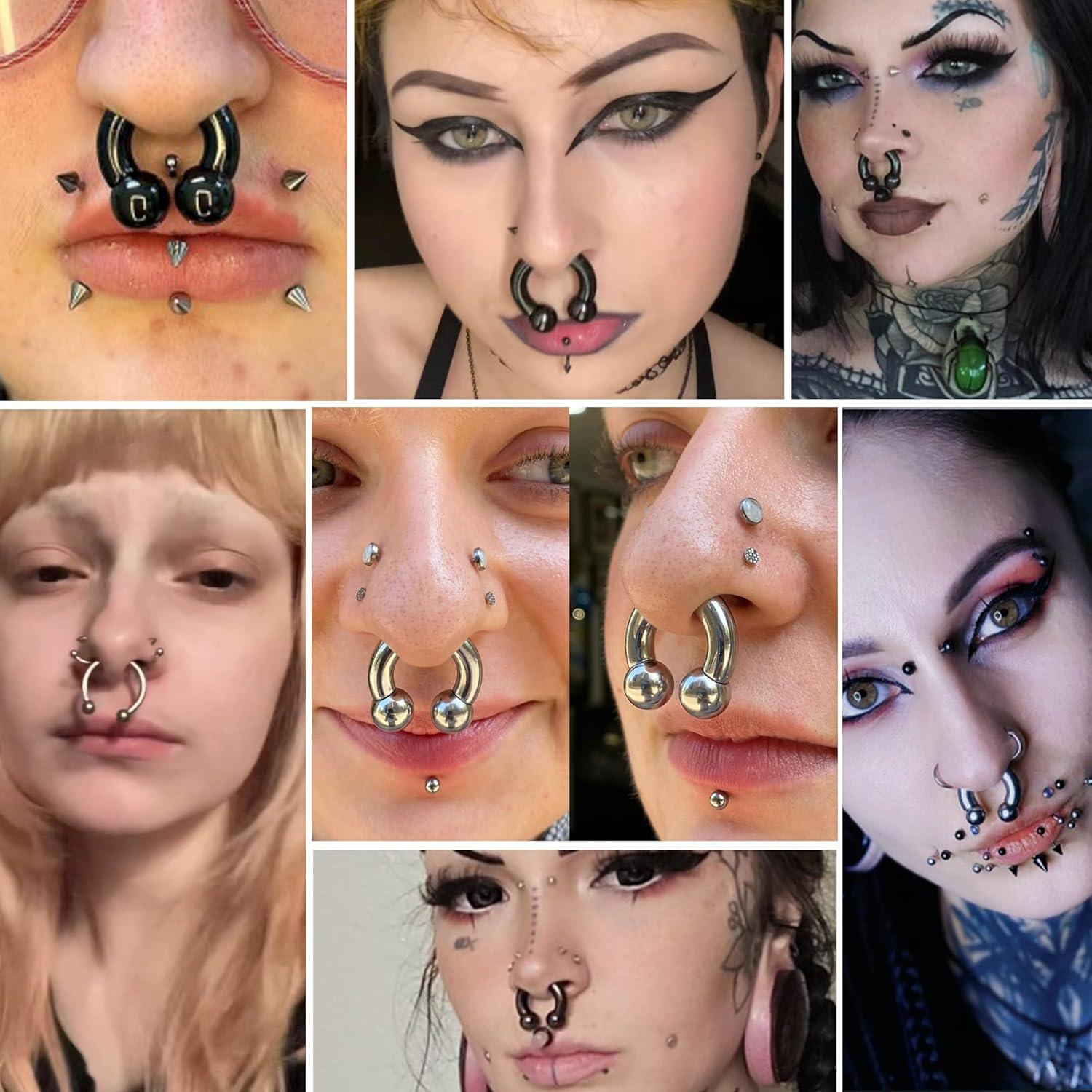 imageBodyBonita G23 Titanium Septum Rings 00024681012G Horseshoe Circular Barbell Spikes Stretched Pincher Nose Piercing Jewelry ASTM F136 Titanium Earrings for Women Men 10121619 mmBlackHorseshoe Balls