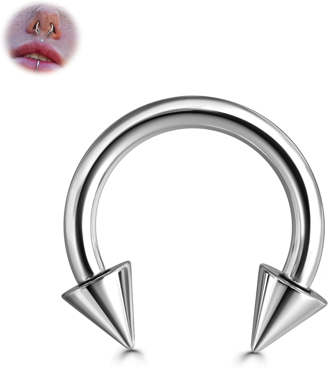 imageBodyBonita G23 Titanium Septum Rings 00024681012G Horseshoe Circular Barbell Spikes Stretched Pincher Nose Piercing Jewelry ASTM F136 Titanium Earrings for Women Men 10121619 mmTitaniumHorseshoe Spike