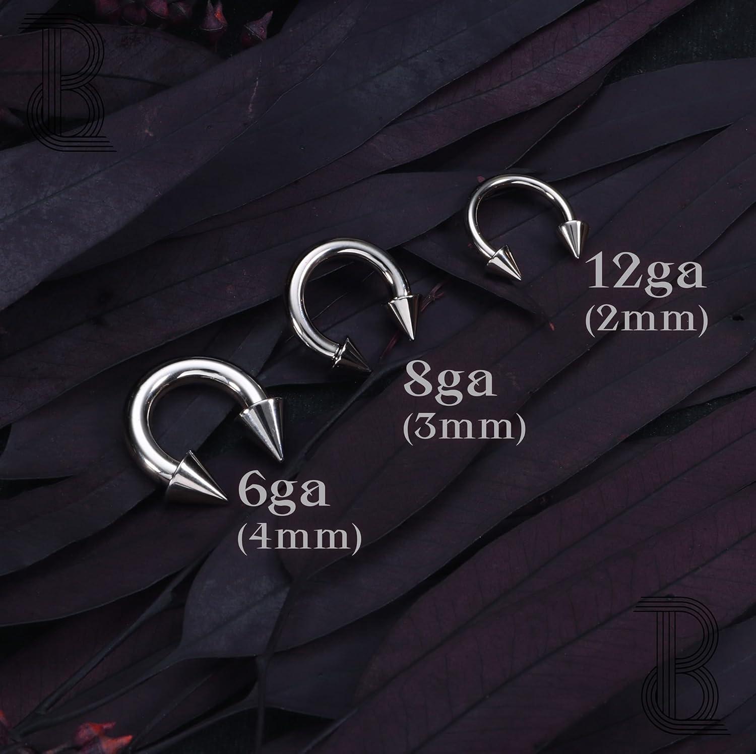 imageBodyBonita G23 Titanium Septum Rings 00024681012G Horseshoe Circular Barbell Spikes Stretched Pincher Nose Piercing Jewelry ASTM F136 Titanium Earrings for Women Men 10121619 mmTitaniumHorseshoe Spike