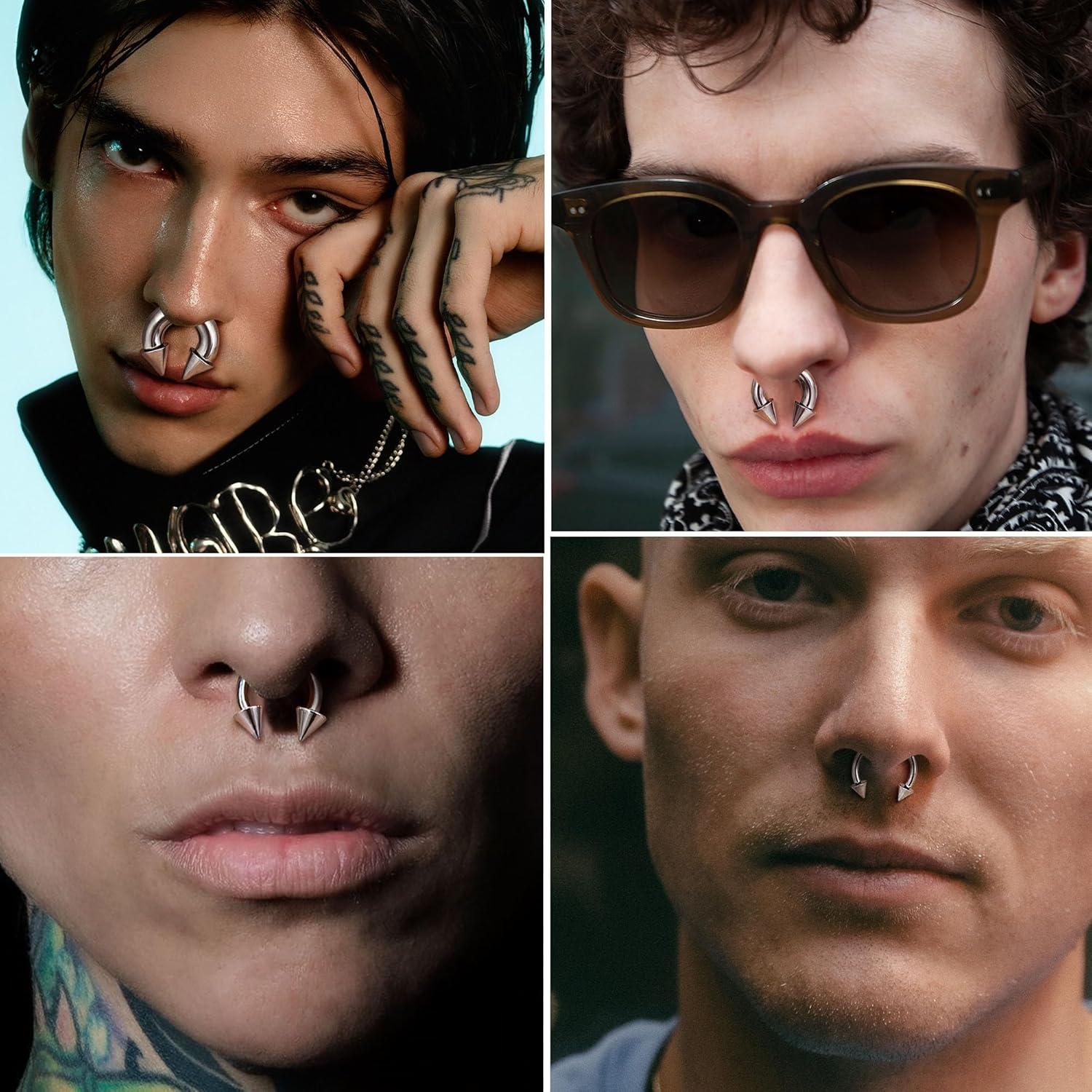 imageBodyBonita G23 Titanium Septum Rings 00024681012G Horseshoe Circular Barbell Spikes Stretched Pincher Nose Piercing Jewelry ASTM F136 Titanium Earrings for Women Men 10121619 mmTitaniumHorseshoe Spike