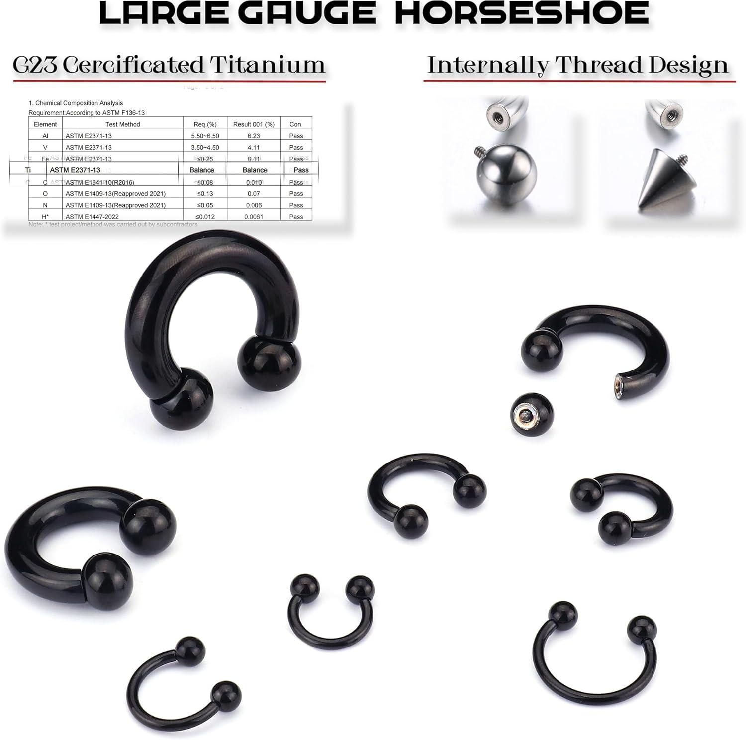 imageBodyBonita G23 Titanium Septum Rings 00024681012G Horseshoe Circular Barbell Spikes Stretched Pincher Nose Piercing Jewelry ASTM F136 Titanium Earrings for Women Men 10121619 mmBlackHorseshoe Balls