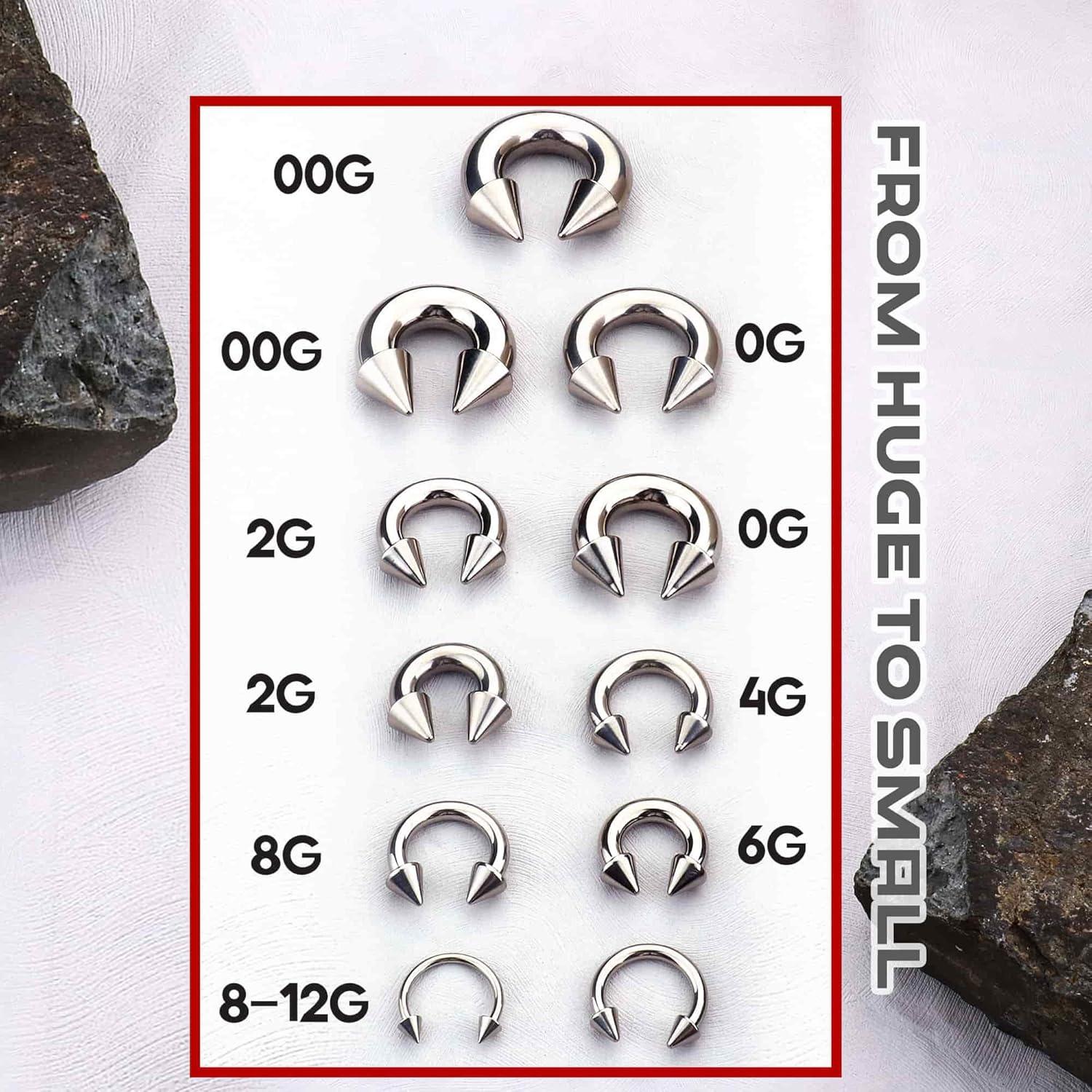 imageBodyBonita G23 Titanium Septum Rings 00024681012G Horseshoe Circular Barbell Spikes Stretched Pincher Nose Piercing Jewelry ASTM F136 Titanium Earrings for Women Men 10121619 mmTitaniumHorseshoe Spike
