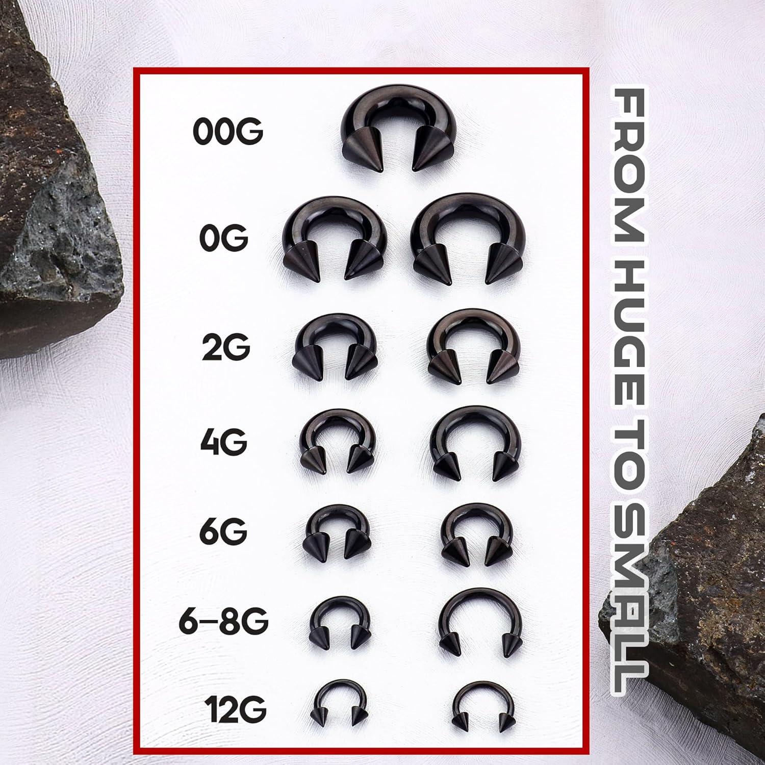 imageBodyBonita G23 Titanium Septum Rings 00024681012G Horseshoe Circular Barbell Spikes Stretched Pincher Nose Piercing Jewelry ASTM F136 Titanium Earrings for Women Men 10121619 mmBlackHorseshoe Spike