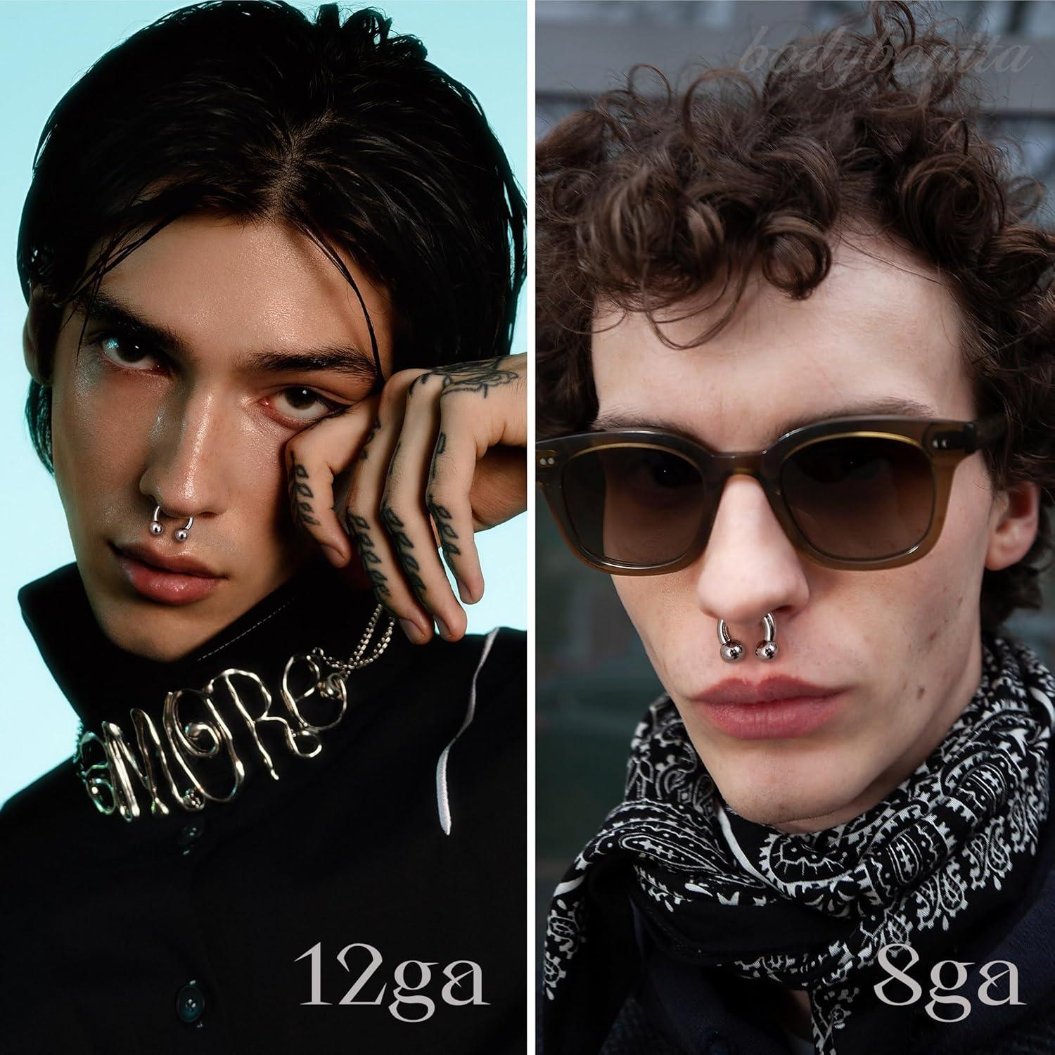 imageBodyBonita G23 Titanium Septum Rings 00024681012G Horseshoe Circular Barbell Spikes Stretched Pincher Nose Piercing Jewelry ASTM F136 Titanium Earrings for Women Men 10121619 mmTitaniumHorseshoe Balls