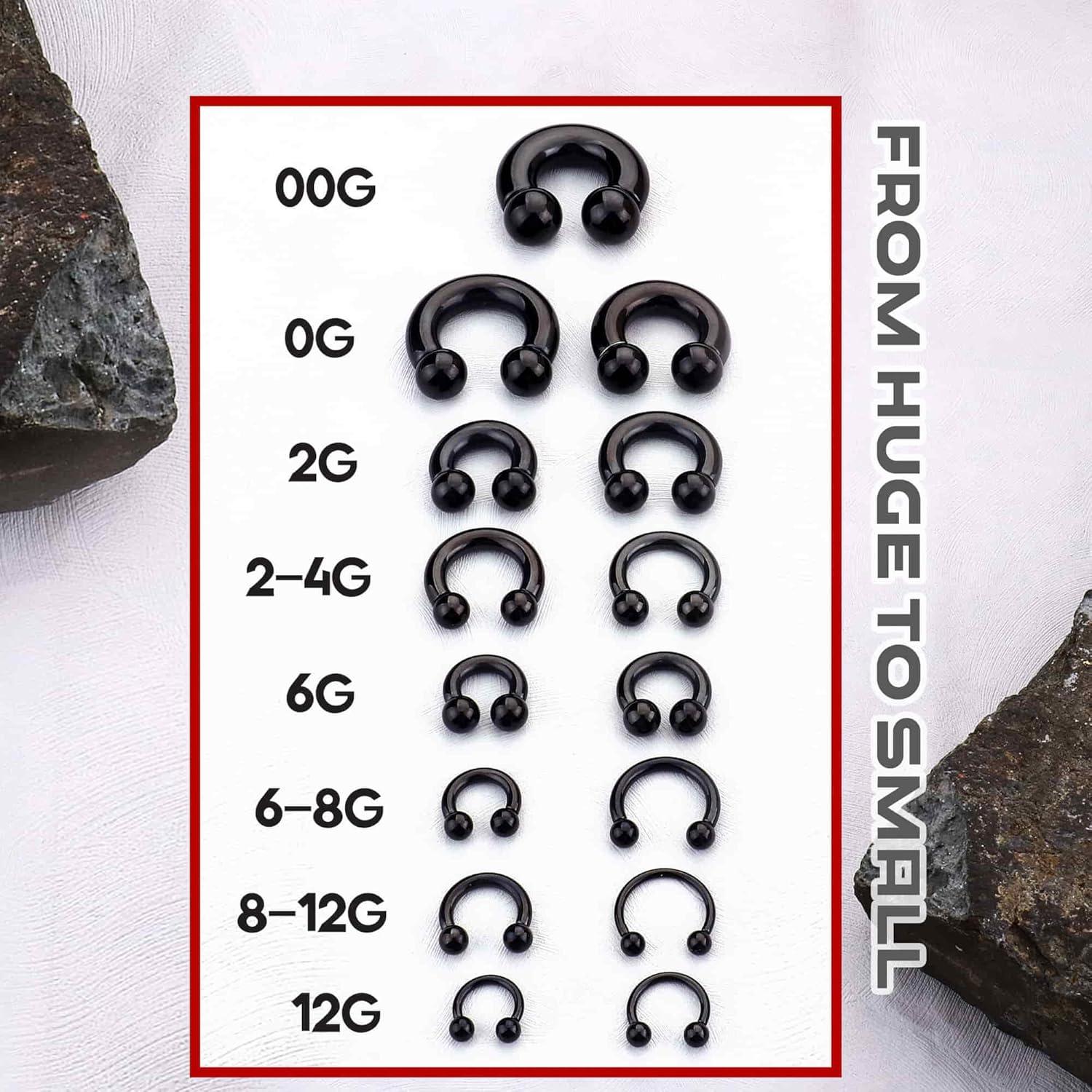 imageBodyBonita G23 Titanium Septum Rings 00024681012G Horseshoe Circular Barbell Spikes Stretched Pincher Nose Piercing Jewelry ASTM F136 Titanium Earrings for Women Men 10121619 mmBlackHorseshoe Balls