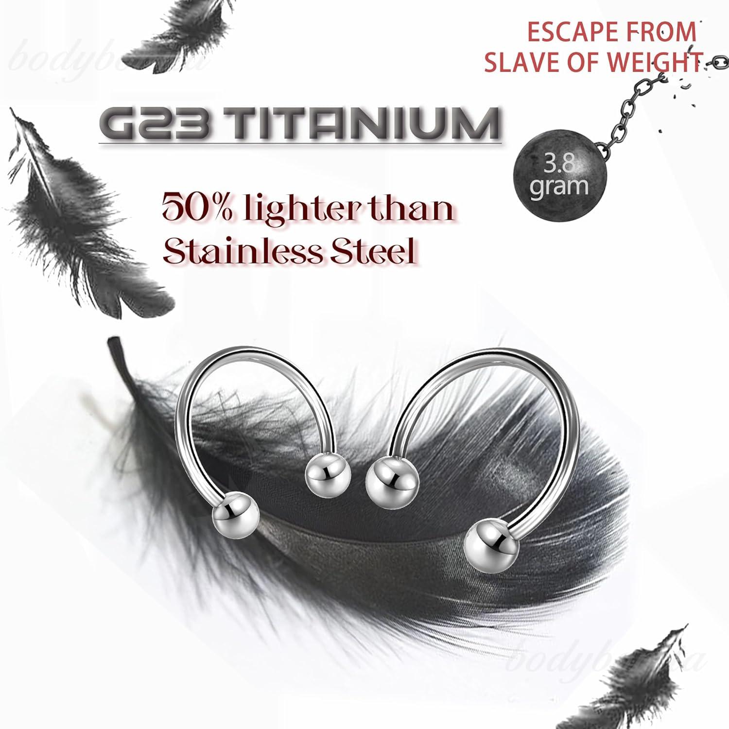 imageBodyBonita G23 Titanium Septum Rings 00024681012G Horseshoe Circular Barbell Spikes Stretched Pincher Nose Piercing Jewelry ASTM F136 Titanium Earrings for Women Men 10121619 mmTitaniumHorseshoe Balls