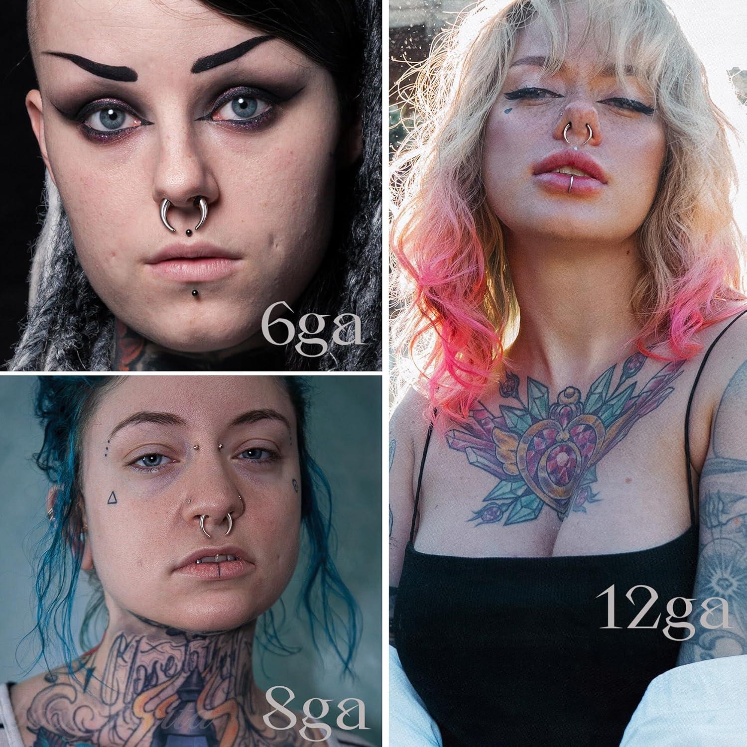 imageBodyBonita G23 Titanium Septum Rings 00024681012G Horseshoe Circular Barbell Spikes Stretched Pincher Nose Piercing Jewelry ASTM F136 Titanium Earrings for Women Men 10121619 mmTitaniumSeptum Pincher