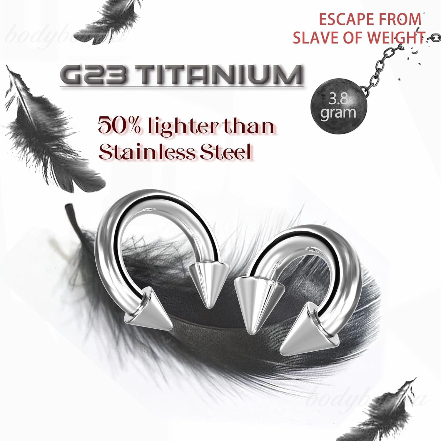 imageBodyBonita G23 Titanium Septum Rings 00024681012G Horseshoe Circular Barbell Spikes Stretched Pincher Nose Piercing Jewelry ASTM F136 Titanium Earrings for Women Men 10121619 mmTitaniumHorseshoe Spike