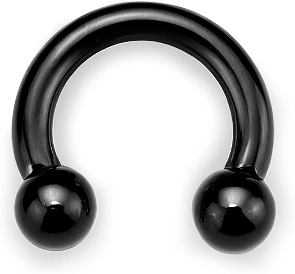 imageBodyBonita G23 Titanium Septum Rings 00024681012G Horseshoe Circular Barbell Spikes Stretched Pincher Nose Piercing Jewelry ASTM F136 Titanium Earrings for Women Men 10121619 mmBlackHorseshoe Balls