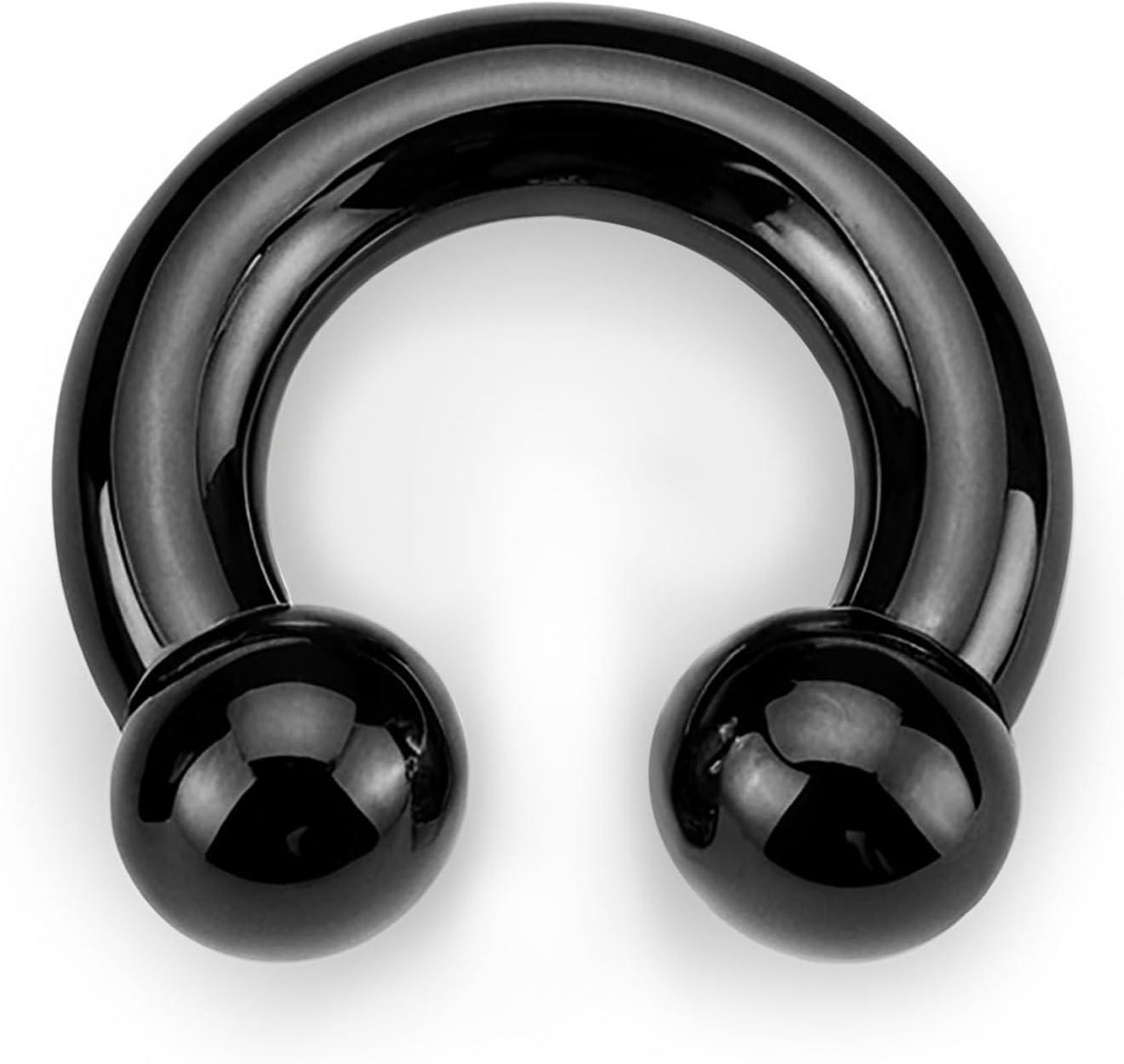 imageBodyBonita G23 Titanium Septum Rings 00024681012G Horseshoe Circular Barbell Spikes Stretched Pincher Nose Piercing Jewelry ASTM F136 Titanium Earrings for Women Men 10121619 mmBlackHorseshoe Balls