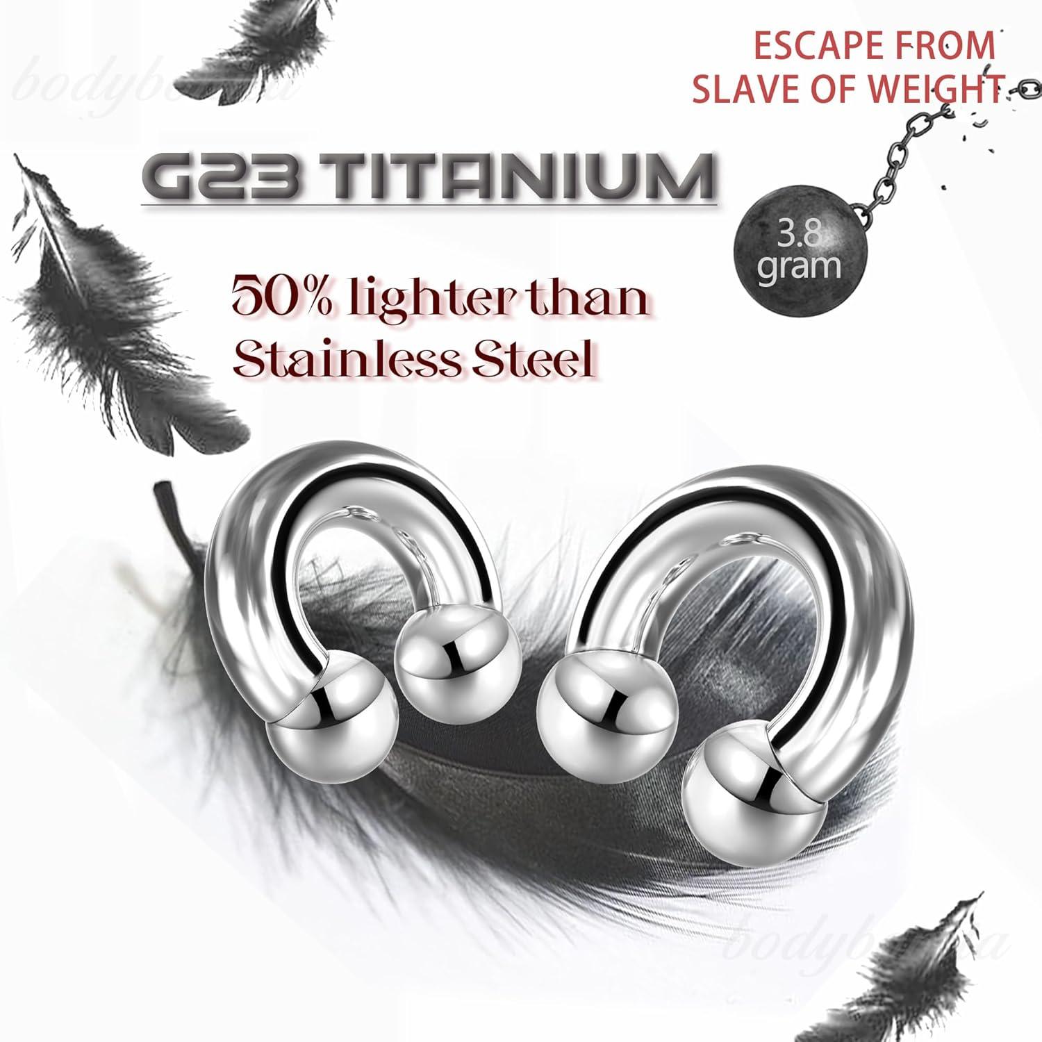 imageBodyBonita G23 Titanium Septum Rings 00024681012G Horseshoe Circular Barbell Spikes Stretched Pincher Nose Piercing Jewelry ASTM F136 Titanium Earrings for Women Men 10121619 mmTitaniumHorseshoe Balls