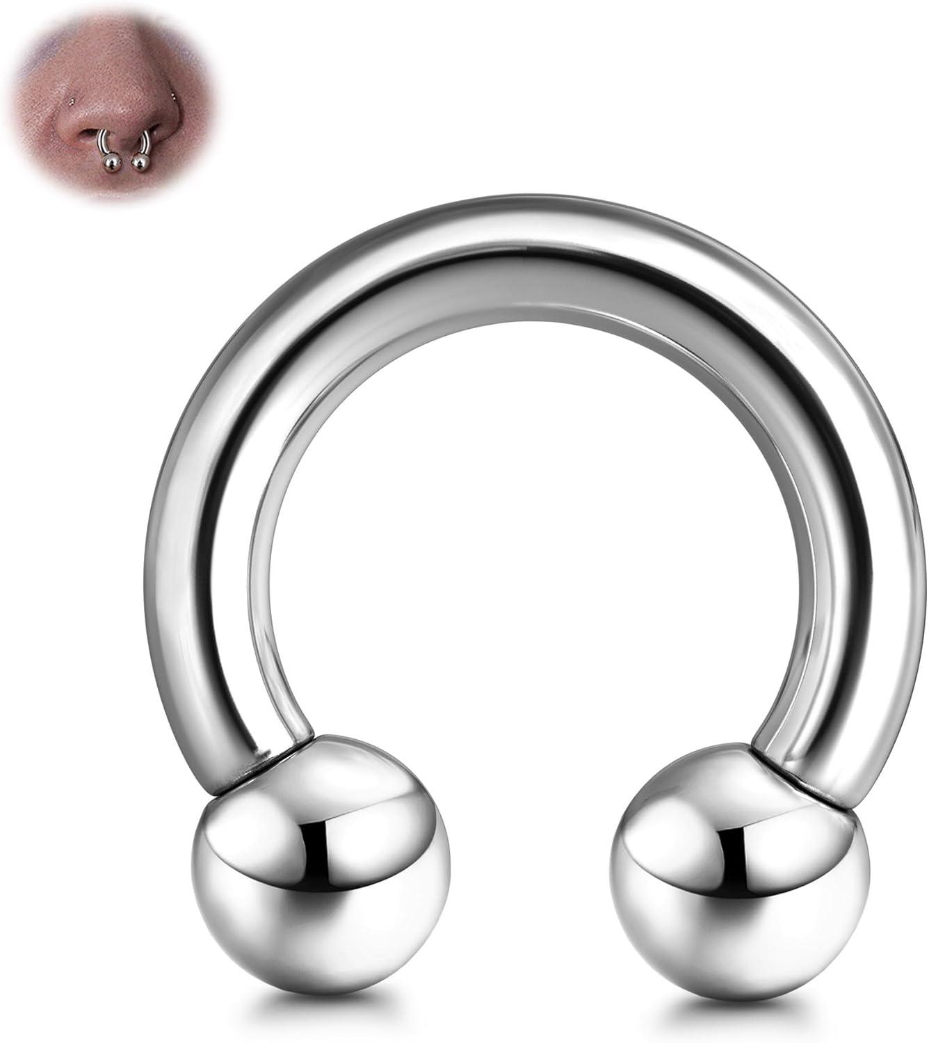 imageBodyBonita G23 Titanium Septum Rings 00024681012G Horseshoe Circular Barbell Spikes Stretched Pincher Nose Piercing Jewelry ASTM F136 Titanium Earrings for Women Men 10121619 mmTitaniumHorseshoe Balls