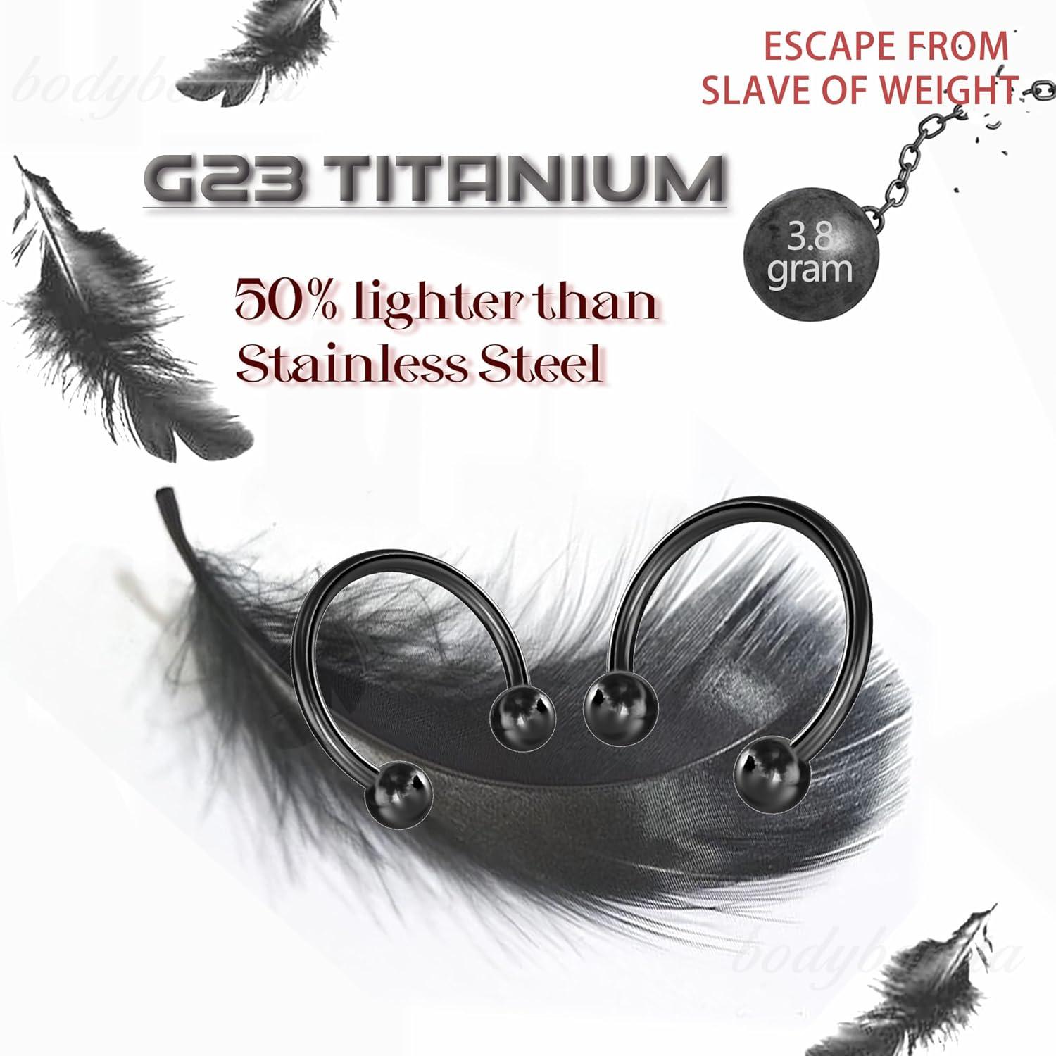 imageBodyBonita G23 Titanium Septum Rings 00024681012G Horseshoe Circular Barbell Spikes Stretched Pincher Nose Piercing Jewelry ASTM F136 Titanium Earrings for Women Men 10121619 mmBlackHorseshoe Balls