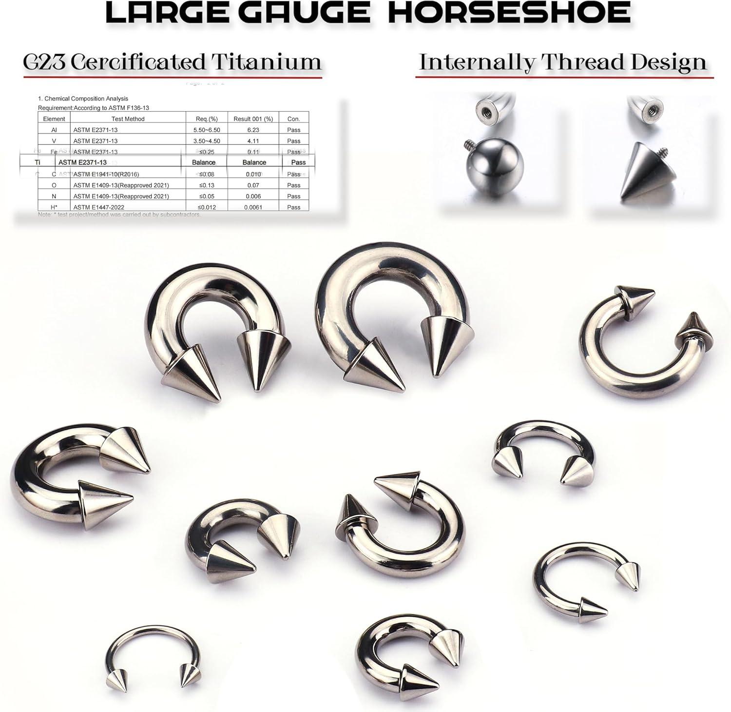 imageBodyBonita G23 Titanium Septum Rings 00024681012G Horseshoe Circular Barbell Spikes Stretched Pincher Nose Piercing Jewelry ASTM F136 Titanium Earrings for Women Men 10121619 mmTitaniumHorseshoe Spike