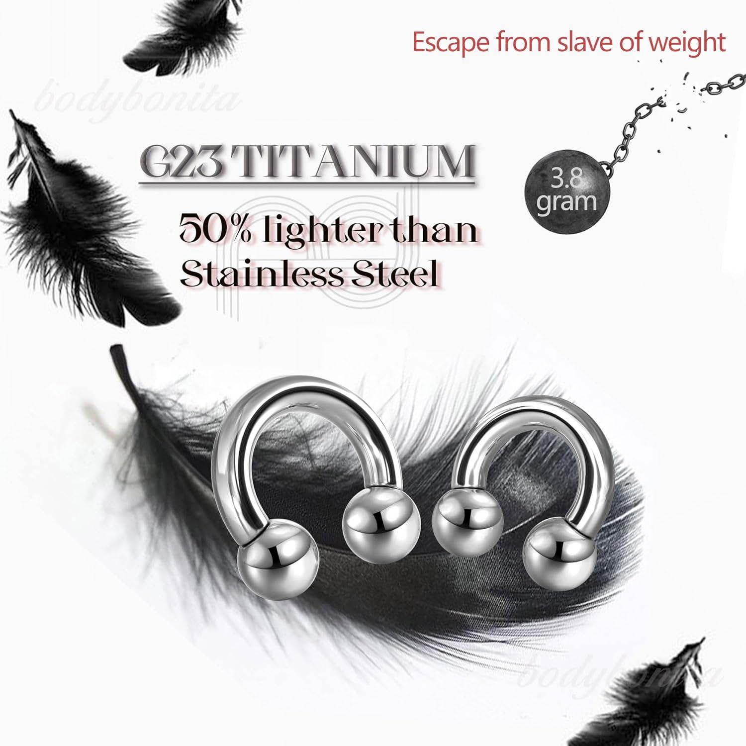 imageBodyBonita G23 Titanium Septum Rings 00024681012G Horseshoe Circular Barbell Spikes Stretched Pincher Nose Piercing Jewelry ASTM F136 Titanium Earrings for Women Men 10121619 mmTitaniumHorseshoe Balls