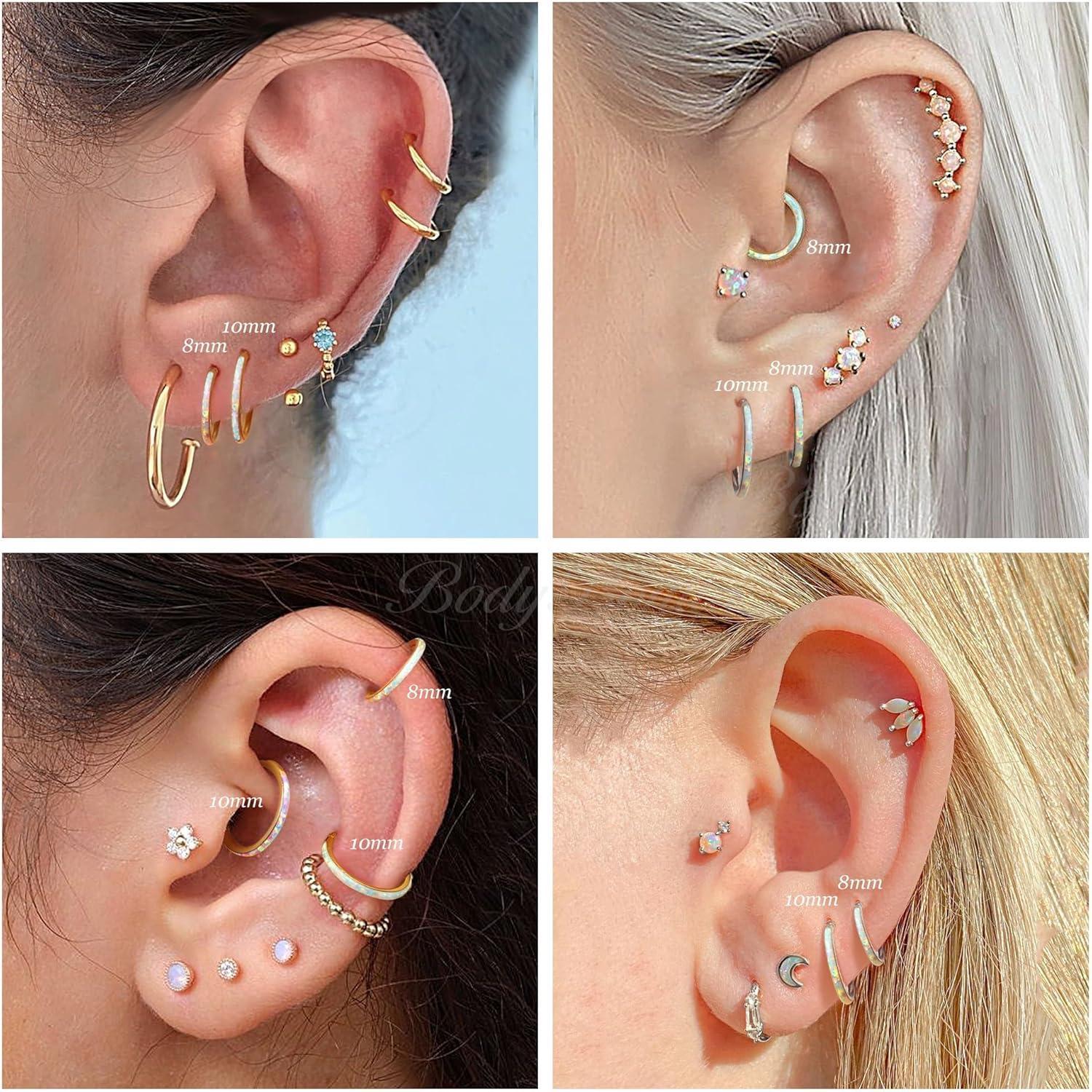 imageBodyBonita Hinged Opal Nose Rings Hoops 16G18G20G 316L Surgical Steel Hinged Hoop Nose Rings Septum Rings Conch Helix Daith Piercing Jewelry PurplePinkBlueWhite 10mm8mm SilverGold PlatedWhite Opal