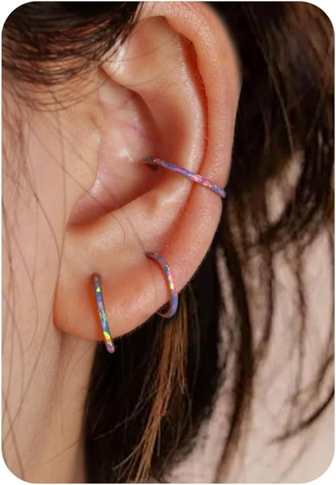 imageBodyBonita Hinged Opal Nose Rings Hoops 16G18G20G 316L Surgical Steel Hinged Hoop Nose Rings Septum Rings Conch Helix Daith Piercing Jewelry PurplePinkBlueWhite 10mm8mm SilverGold PlatedPurple Opal