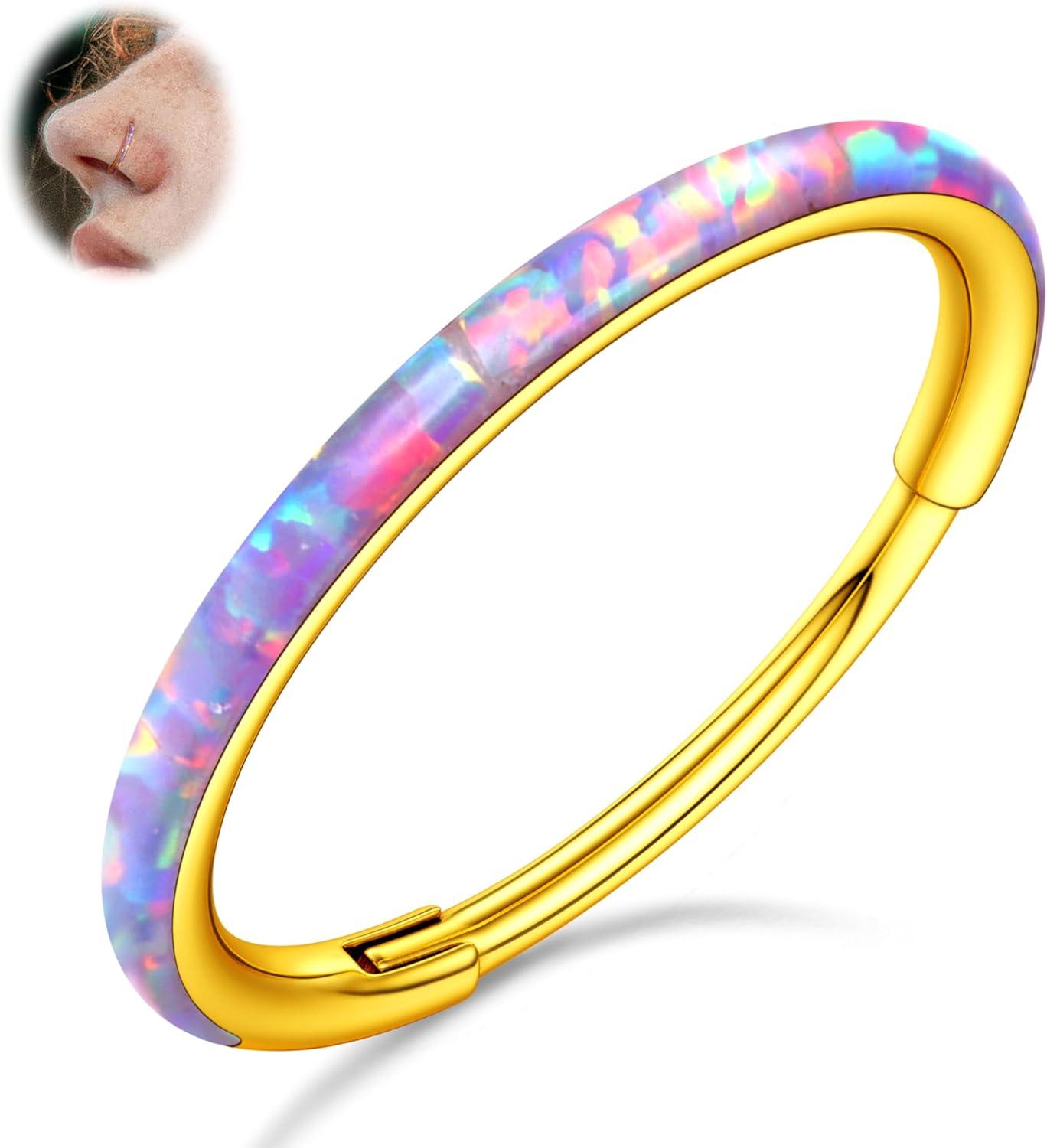 imageBodyBonita Hinged Opal Nose Rings Hoops 16G18G20G 316L Surgical Steel Hinged Hoop Nose Rings Septum Rings Conch Helix Daith Piercing Jewelry PurplePinkBlueWhite 10mm8mm SilverGold PlatedPurple Opal
