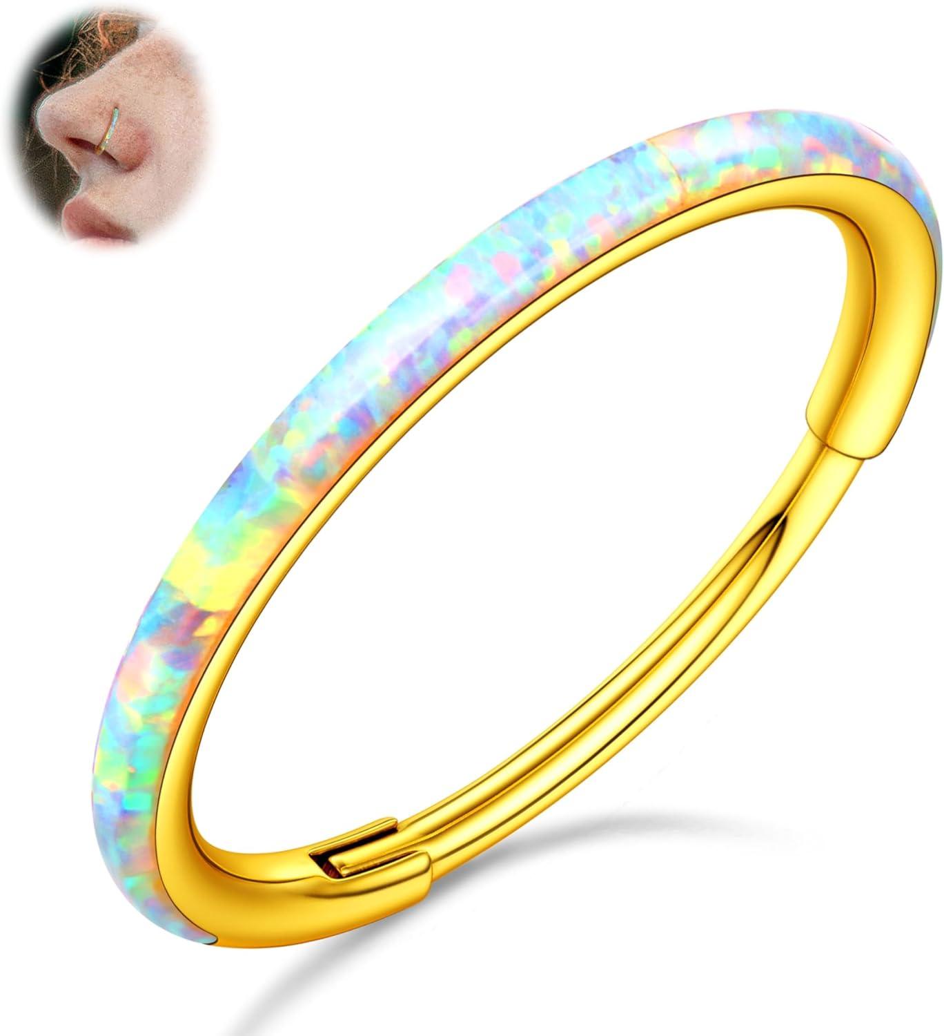 imageBodyBonita Hinged Opal Nose Rings Hoops 16G18G20G 316L Surgical Steel Hinged Hoop Nose Rings Septum Rings Conch Helix Daith Piercing Jewelry PurplePinkBlueWhite 10mm8mm SilverGold PlatedWhite Opal