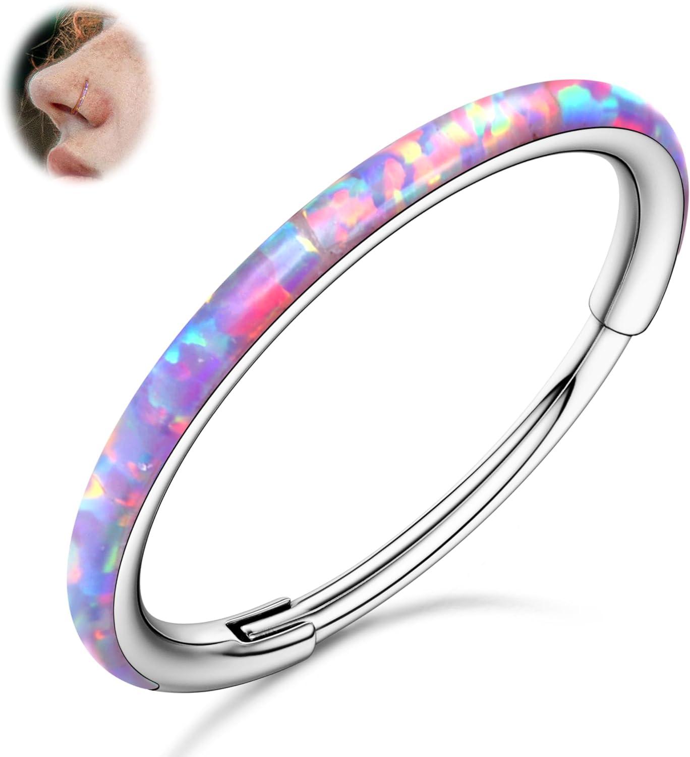 imageBodyBonita Hinged Opal Nose Rings Hoops 16G18G20G 316L Surgical Steel Hinged Hoop Nose Rings Septum Rings Conch Helix Daith Piercing Jewelry PurplePinkBlueWhite 10mm8mm SilverGold PlatedPurple Opal
