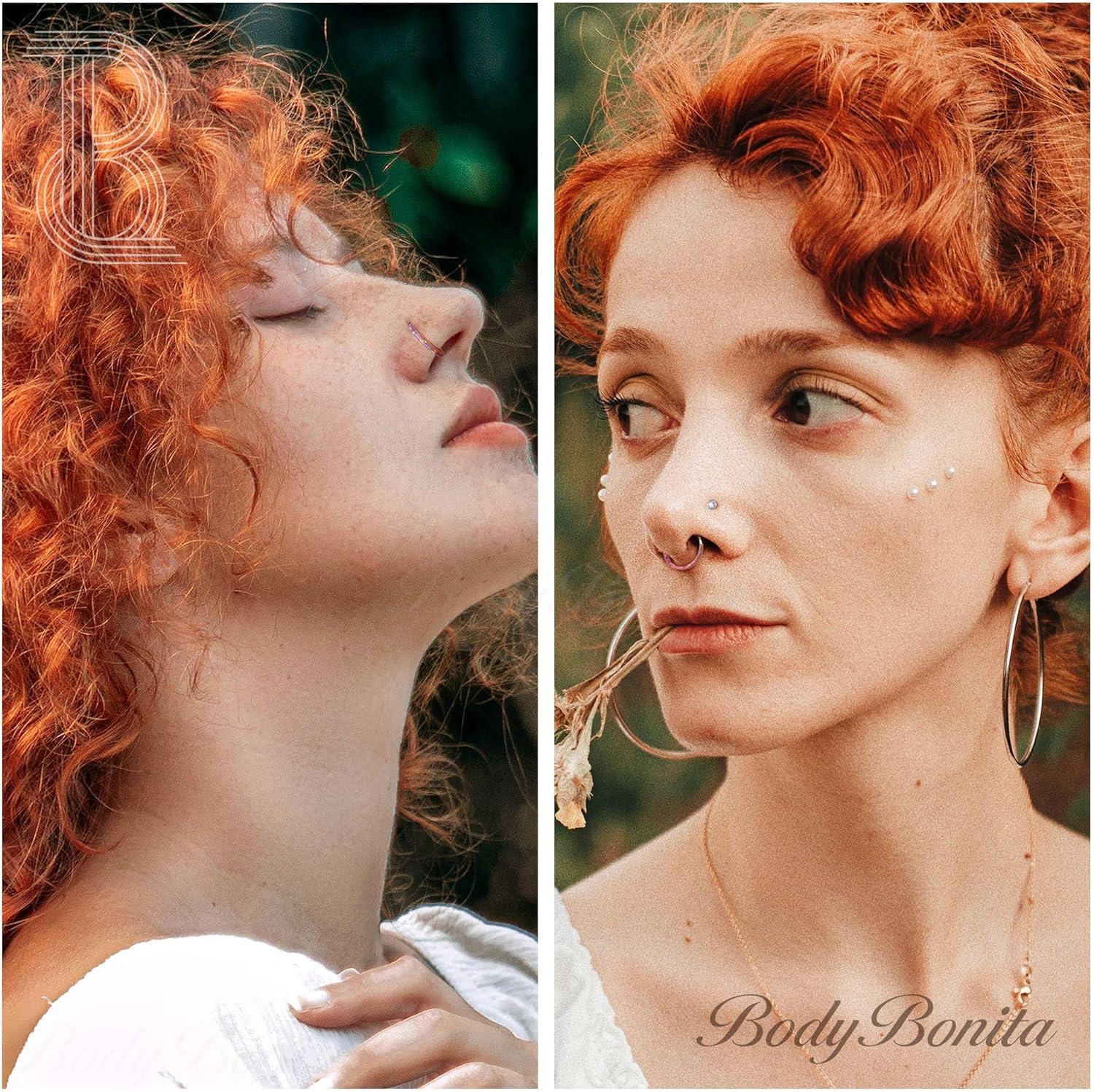 imageBodyBonita Hinged Opal Nose Rings Hoops 16G18G20G 316L Surgical Steel Hinged Hoop Nose Rings Septum Rings Conch Helix Daith Piercing Jewelry PurplePinkBlueWhite 10mm8mm SilverGold PlatedPurple Opal