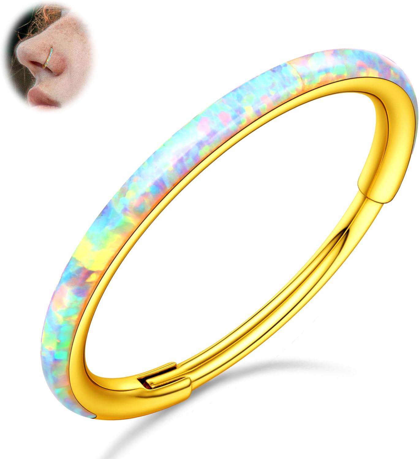 imageBodyBonita Hinged Opal Nose Rings Hoops 16G18G20G 316L Surgical Steel Hinged Hoop Nose Rings Septum Rings Conch Helix Daith Piercing Jewelry PurplePinkBlueWhite 10mm8mm SilverGold PlatedWhite Opal