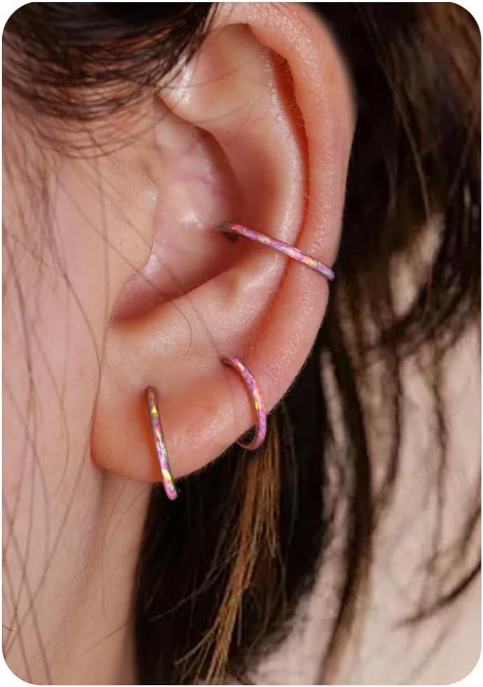 imageBodyBonita Hinged Opal Nose Rings Hoops 16G18G20G 316L Surgical Steel Hinged Hoop Nose Rings Septum Rings Conch Helix Daith Piercing Jewelry PurplePinkBlueWhite 10mm8mm SilverGold PlatedPink Opal