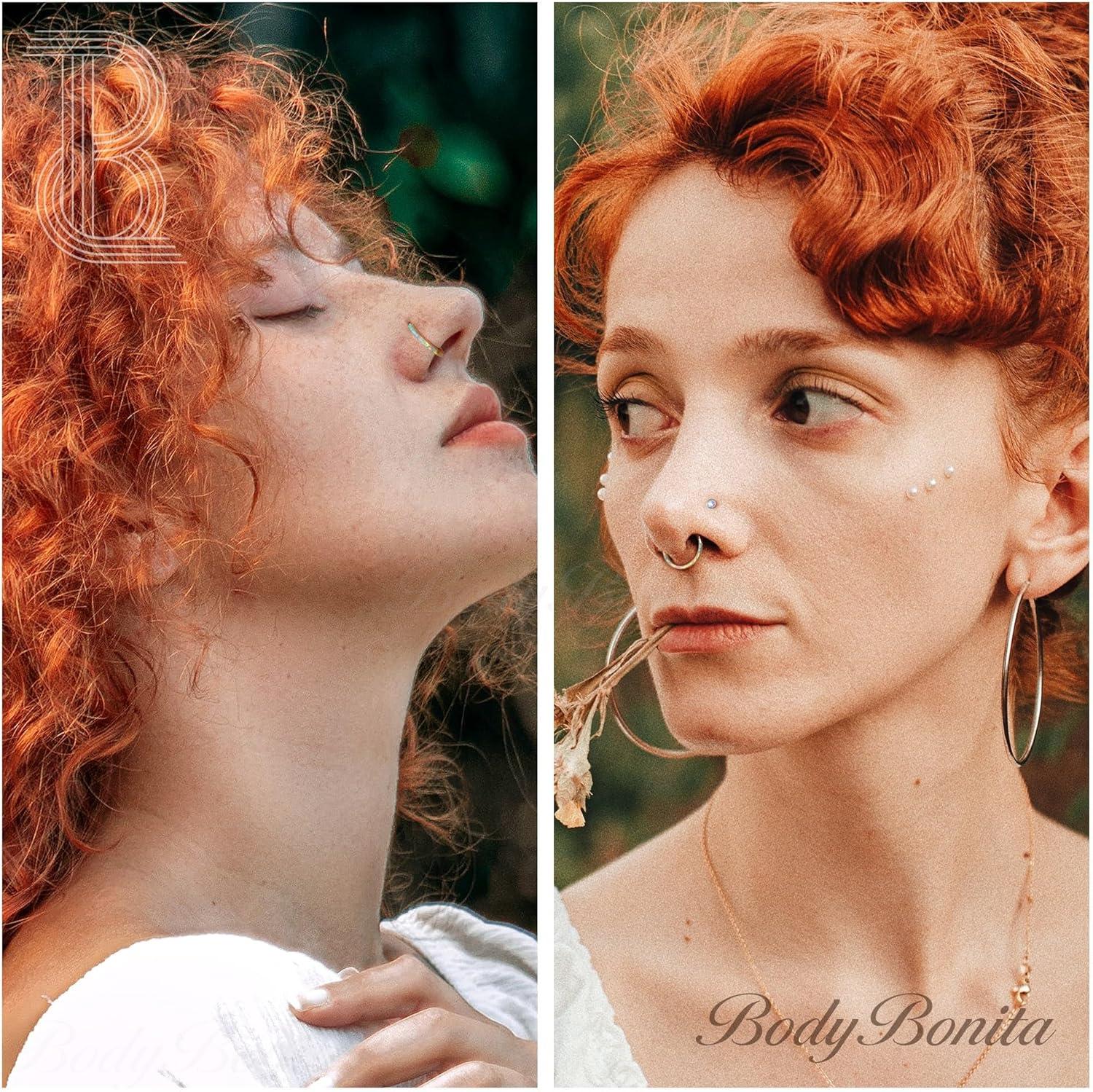 imageBodyBonita Hinged Opal Nose Rings Hoops 16G18G20G 316L Surgical Steel Hinged Hoop Nose Rings Septum Rings Conch Helix Daith Piercing Jewelry PurplePinkBlueWhite 10mm8mm SilverGold PlatedWhite Opal