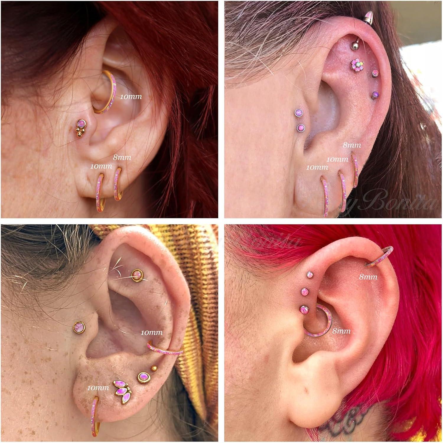 imageBodyBonita Hinged Opal Nose Rings Hoops 16G18G20G 316L Surgical Steel Hinged Hoop Nose Rings Septum Rings Conch Helix Daith Piercing Jewelry PurplePinkBlueWhite 10mm8mm SilverGold PlatedPink Opal