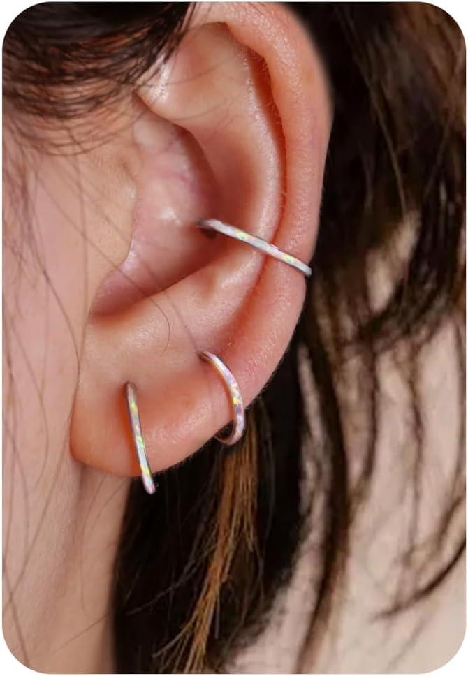 imageBodyBonita Hinged Opal Nose Rings Hoops 16G18G20G 316L Surgical Steel Hinged Hoop Nose Rings Septum Rings Conch Helix Daith Piercing Jewelry PurplePinkBlueWhite 10mm8mm SilverGold PlatedWhite Opal