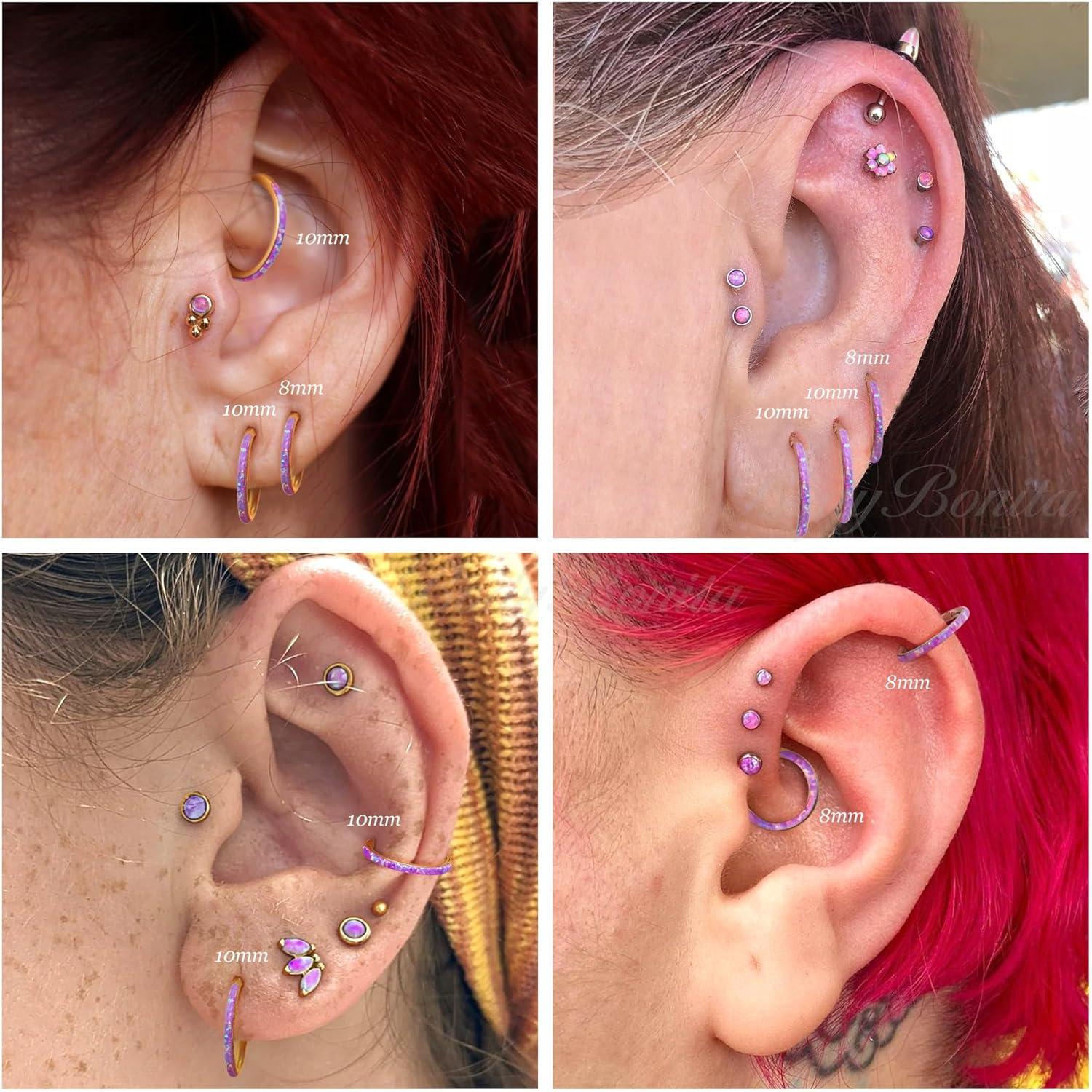 imageBodyBonita Hinged Opal Nose Rings Hoops 16G18G20G 316L Surgical Steel Hinged Hoop Nose Rings Septum Rings Conch Helix Daith Piercing Jewelry PurplePinkBlueWhite 10mm8mm SilverGold PlatedPurple Opal