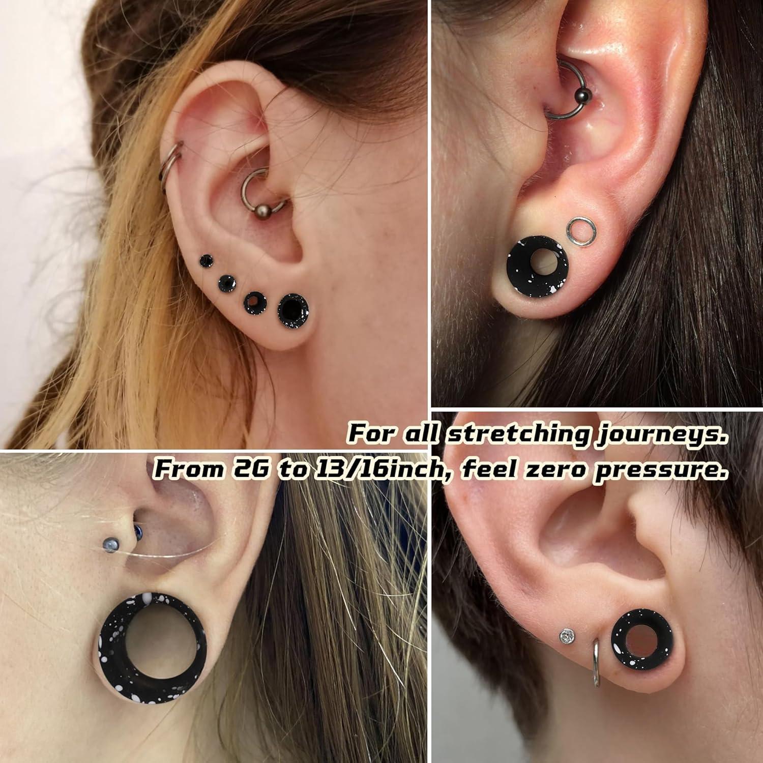 imageBodyBonita Implant Silicone Gauges for Ears 2Pcs Flexible Double Flared Earrings Expander Ear Gauges Eyelet Tunnel Plug Ear Stretching Kit Flesh Ear Piercing Jewelry for Women Men 8mm Wearable Length5816mm8mm