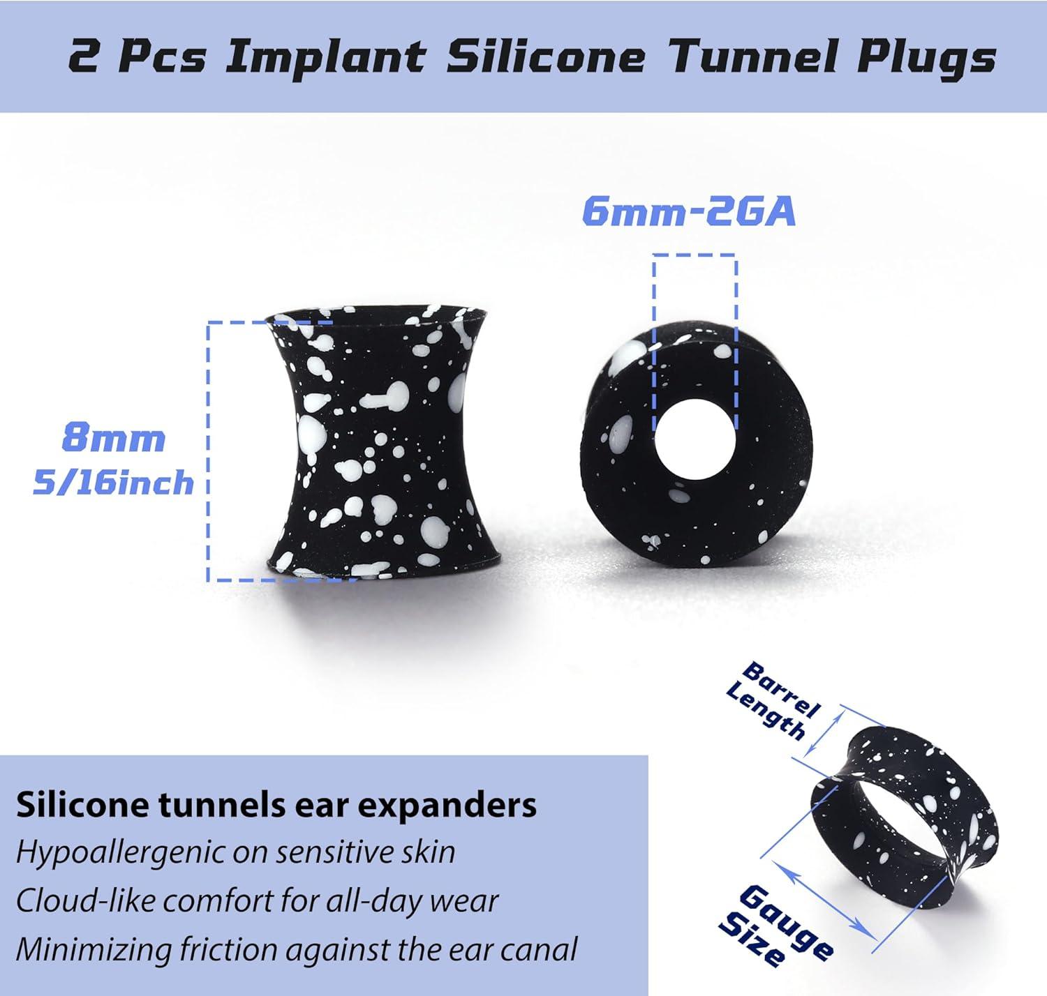 imageBodyBonita Implant Silicone Gauges for Ears 2Pcs Flexible Double Flared Earrings Expander Ear Gauges Eyelet Tunnel Plug Ear Stretching Kit Flesh Ear Piercing Jewelry for Women Men 8mm Wearable Length2G6mm8mm