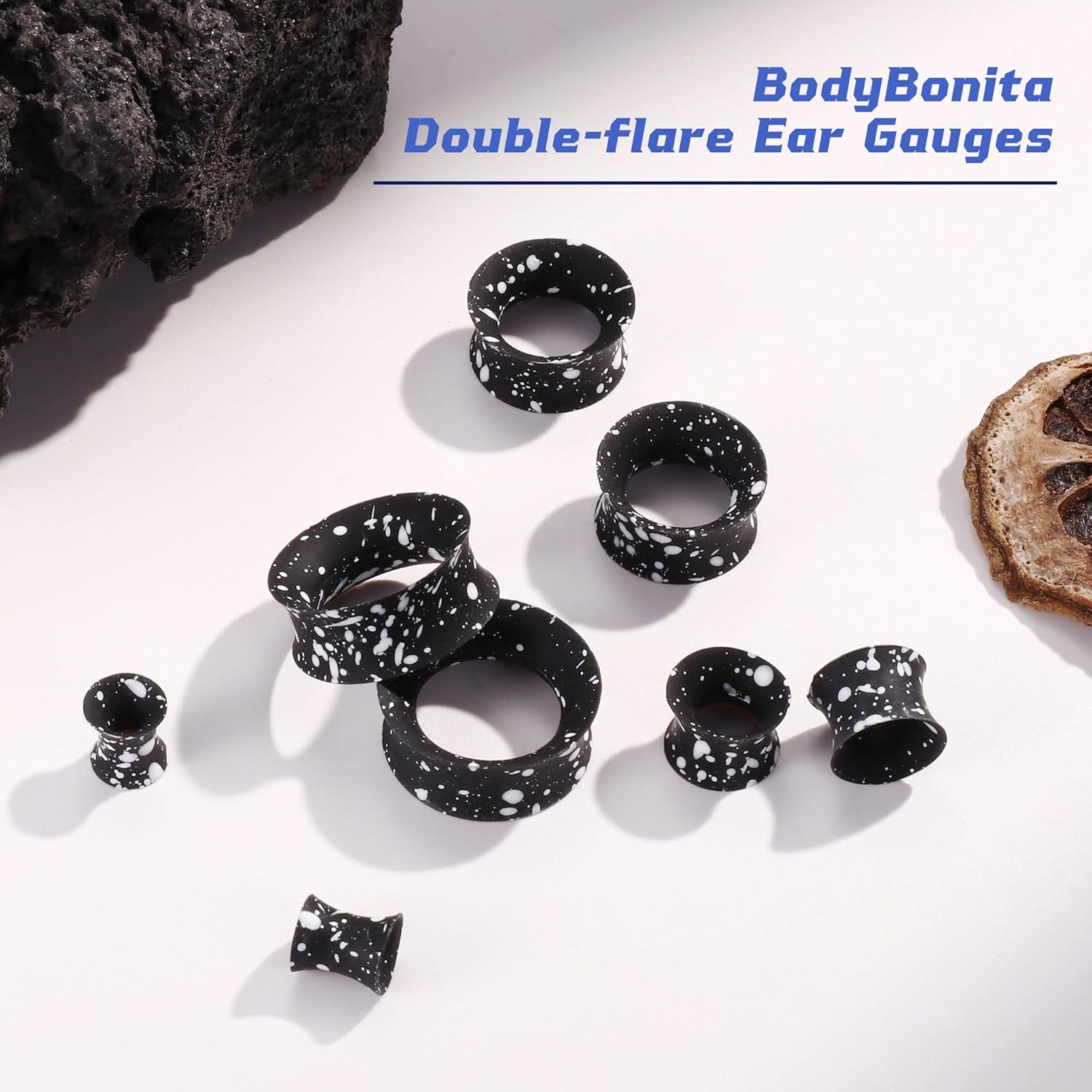 imageBodyBonita Implant Silicone Gauges for Ears 2Pcs Flexible Double Flared Earrings Expander Ear Gauges Eyelet Tunnel Plug Ear Stretching Kit Flesh Ear Piercing Jewelry for Women Men 8mm Wearable Length00G10mm8mm