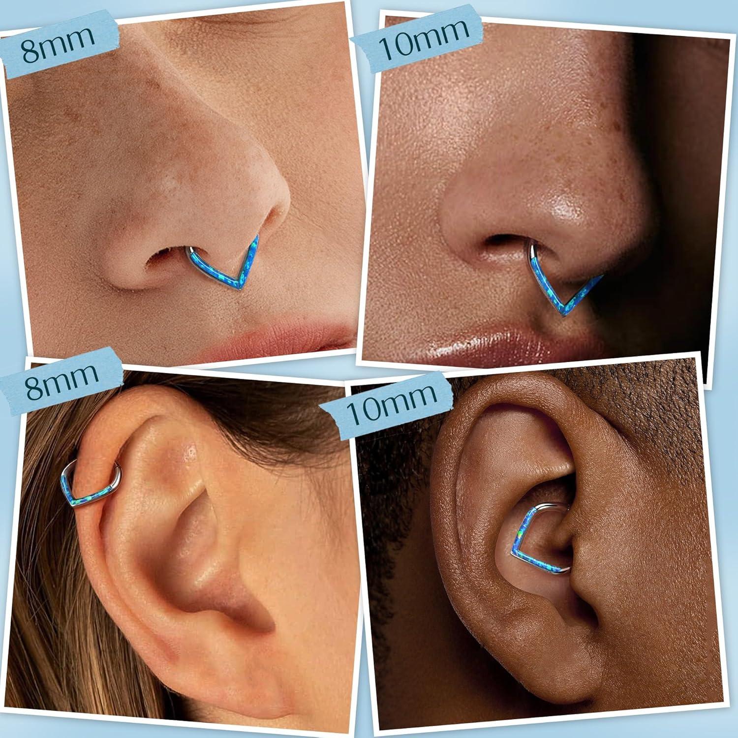 imageBodyBonita Opal 16G Septum Rings Teardrop 316L Surgical Steel Hinged Nose Rings Hoops Septum Clicker Conch Helix Piercing Jewelry Daith Earring PinkBlueWhite Opal10 mm8 mm SilverGold PlatedBlue Opal 16g Silver
