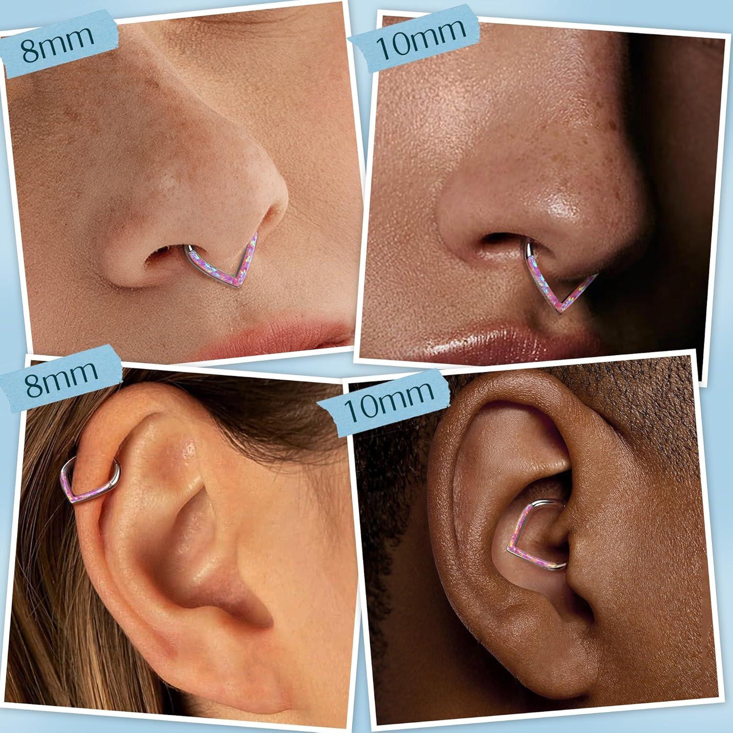 imageBodyBonita Opal 16G Septum Rings Teardrop 316L Surgical Steel Hinged Nose Rings Hoops Septum Clicker Conch Helix Piercing Jewelry Daith Earring PinkBlueWhite Opal10 mm8 mm SilverGold PlatedPink Opal 16g Silver