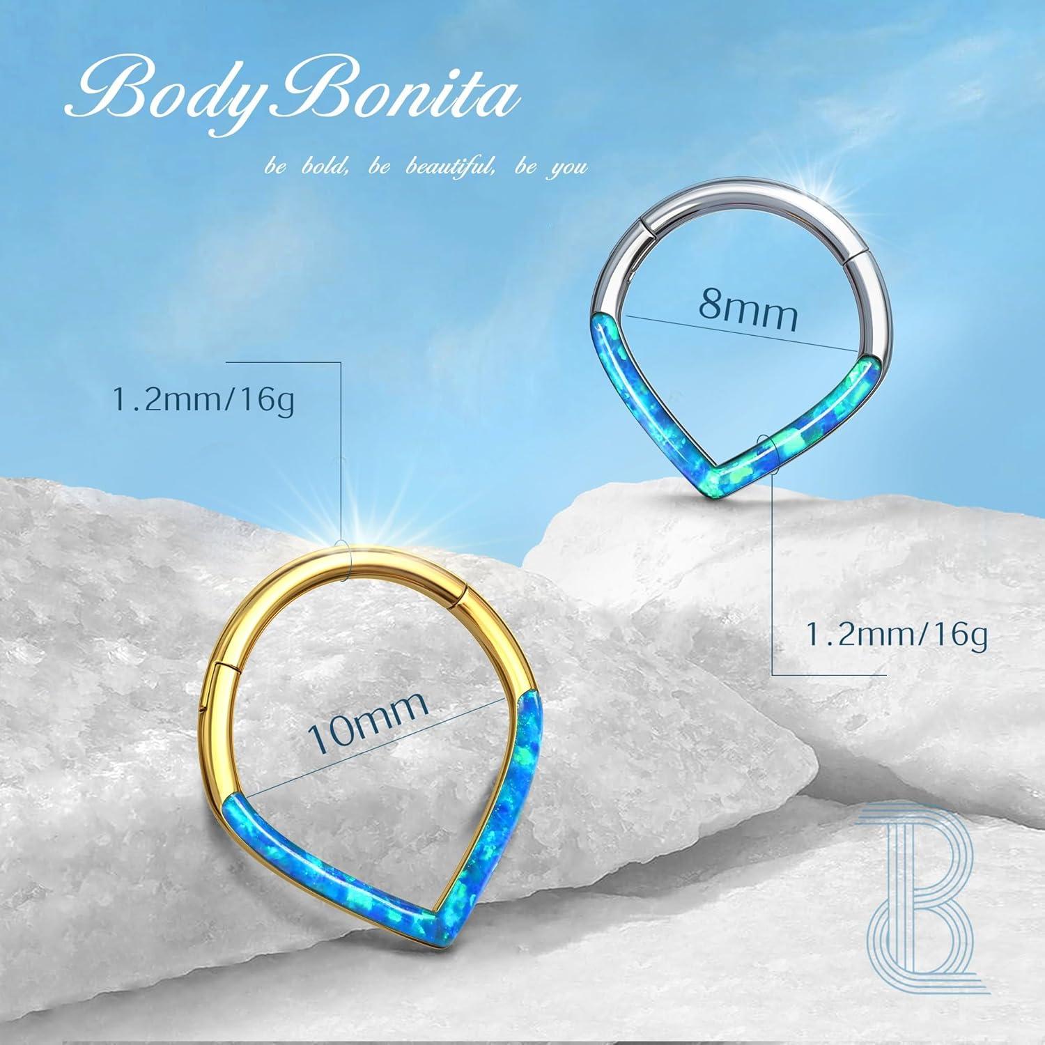 imageBodyBonita Opal 16G Septum Rings Teardrop 316L Surgical Steel Hinged Nose Rings Hoops Septum Clicker Conch Helix Piercing Jewelry Daith Earring PinkBlueWhite Opal10 mm8 mm SilverGold PlatedBlue Opal 16g Silver