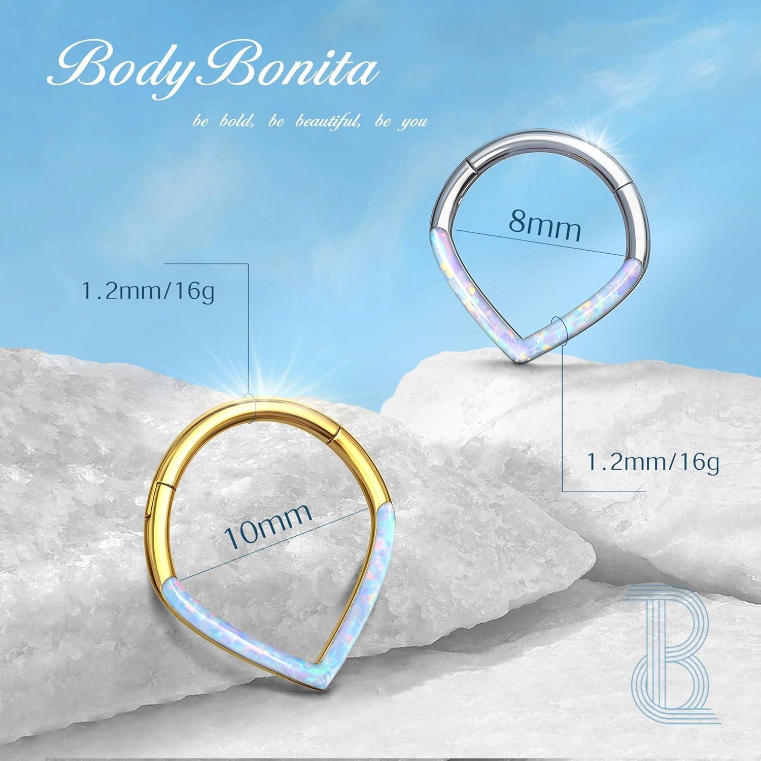 imageBodyBonita Opal 16G Septum Rings Teardrop 316L Surgical Steel Hinged Nose Rings Hoops Septum Clicker Conch Helix Piercing Jewelry Daith Earring PinkBlueWhite Opal10 mm8 mm SilverGold PlatedWhite Opal 16g Silver