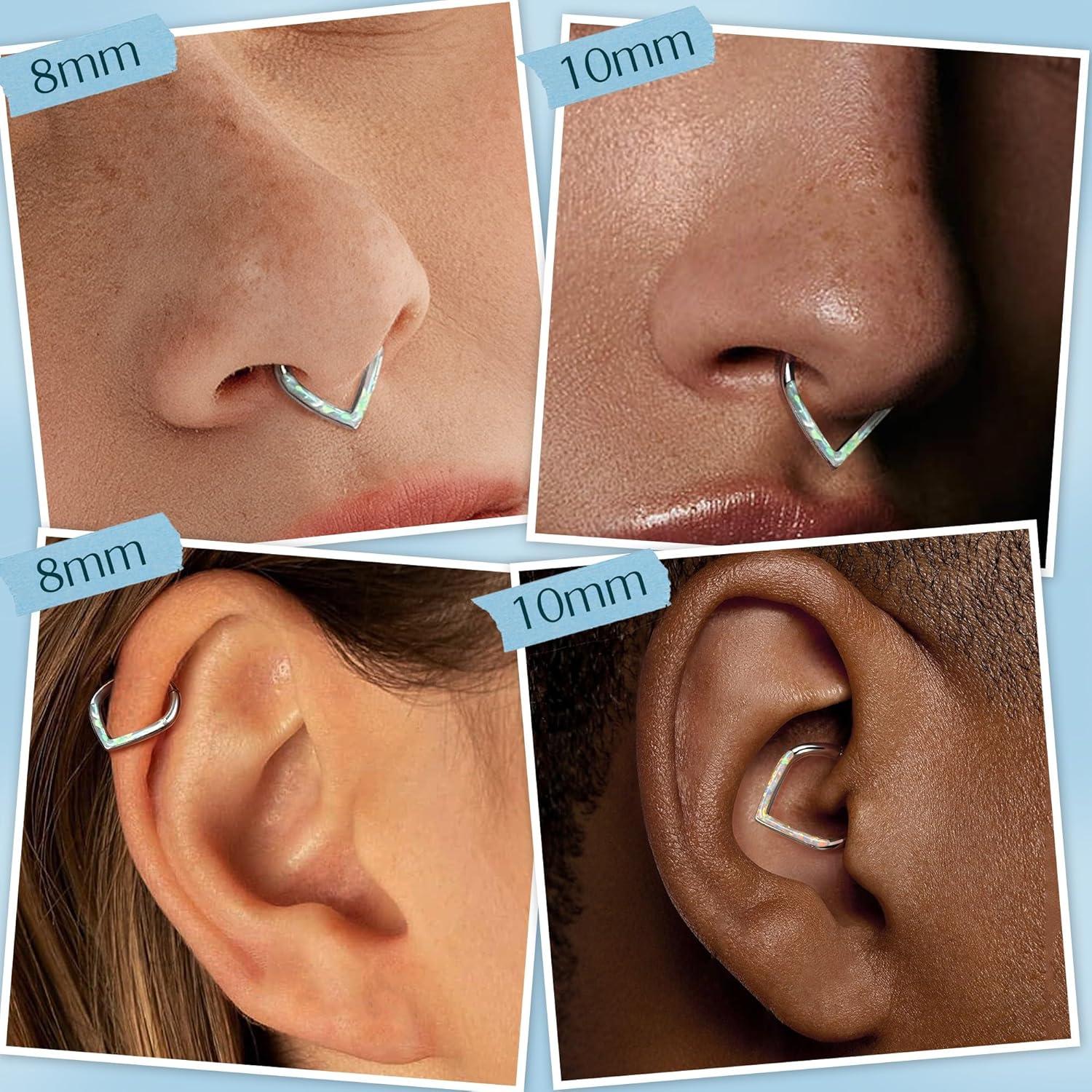 imageBodyBonita Opal 16G Septum Rings Teardrop 316L Surgical Steel Hinged Nose Rings Hoops Septum Clicker Conch Helix Piercing Jewelry Daith Earring PinkBlueWhite Opal10 mm8 mm SilverGold PlatedWhite Opal 16g Silver