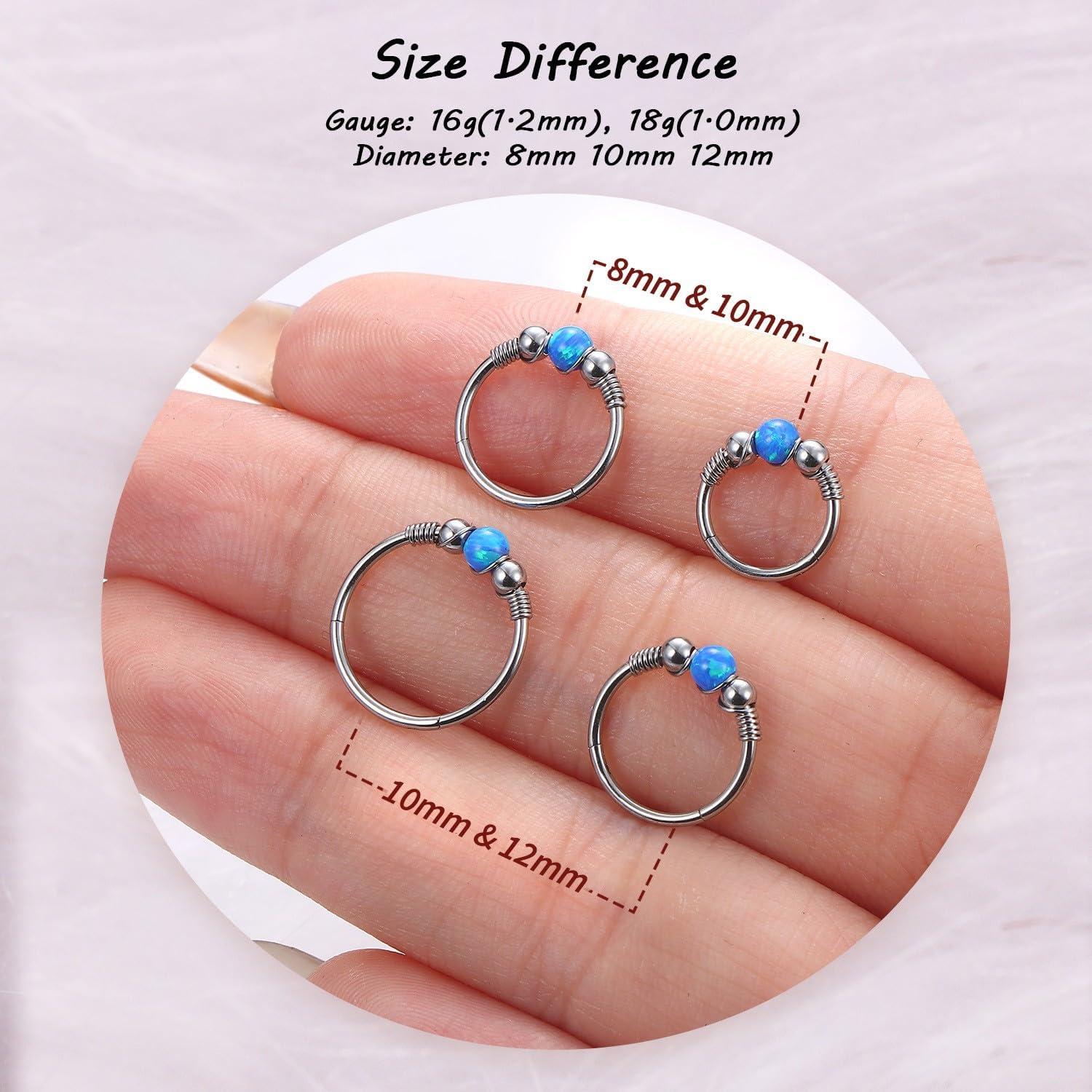 imageBodyBonita Opal Nose Rings Hoops 316L Surgical Steel Septum Ring for Women Conch Piercing Jewelry Daith Helix 2Pcs 16G 18GSilverBlue Opal