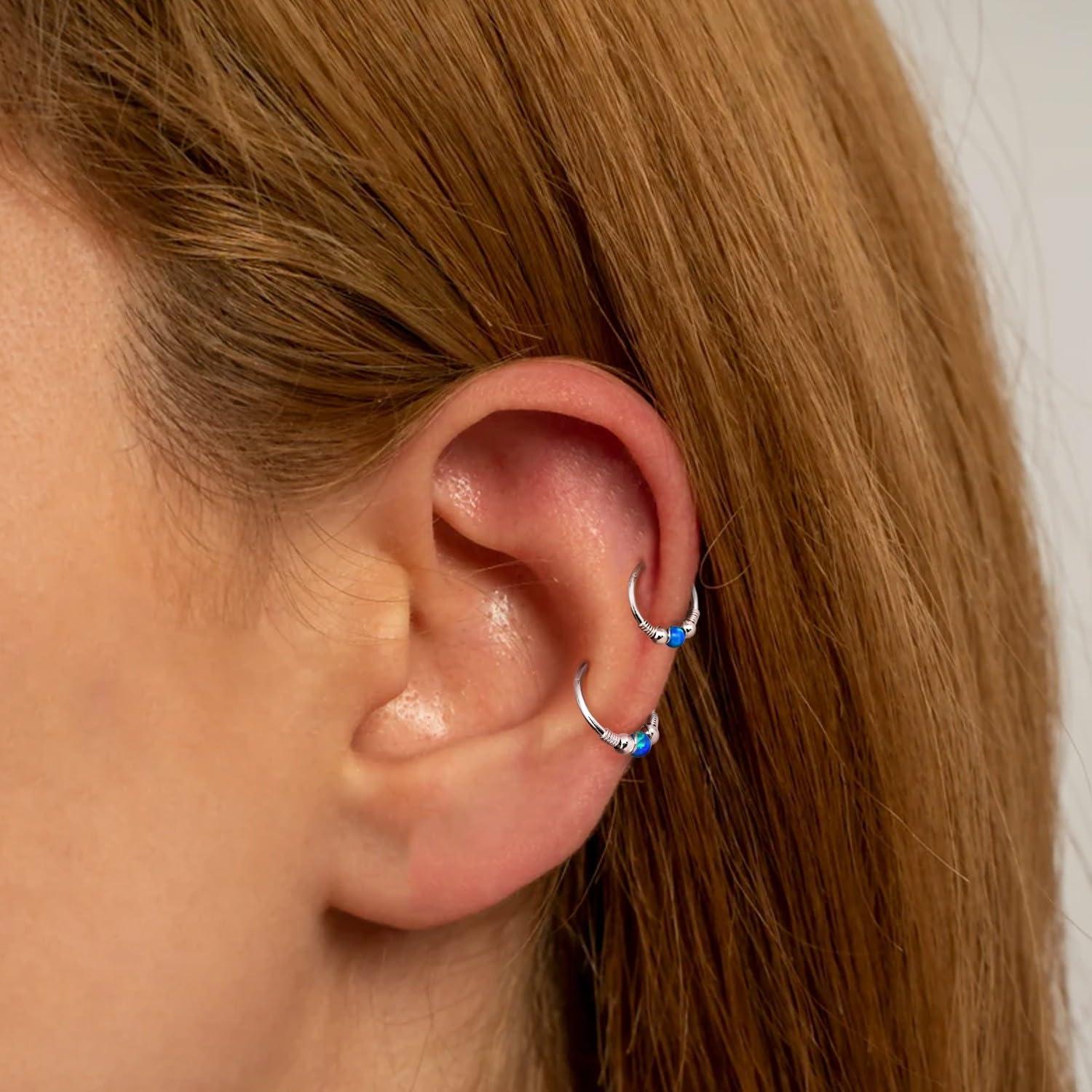 imageBodyBonita Opal Nose Rings Hoops 316L Surgical Steel Septum Ring for Women Conch Piercing Jewelry Daith Helix 2Pcs 16G 18GSilverBlue Opal