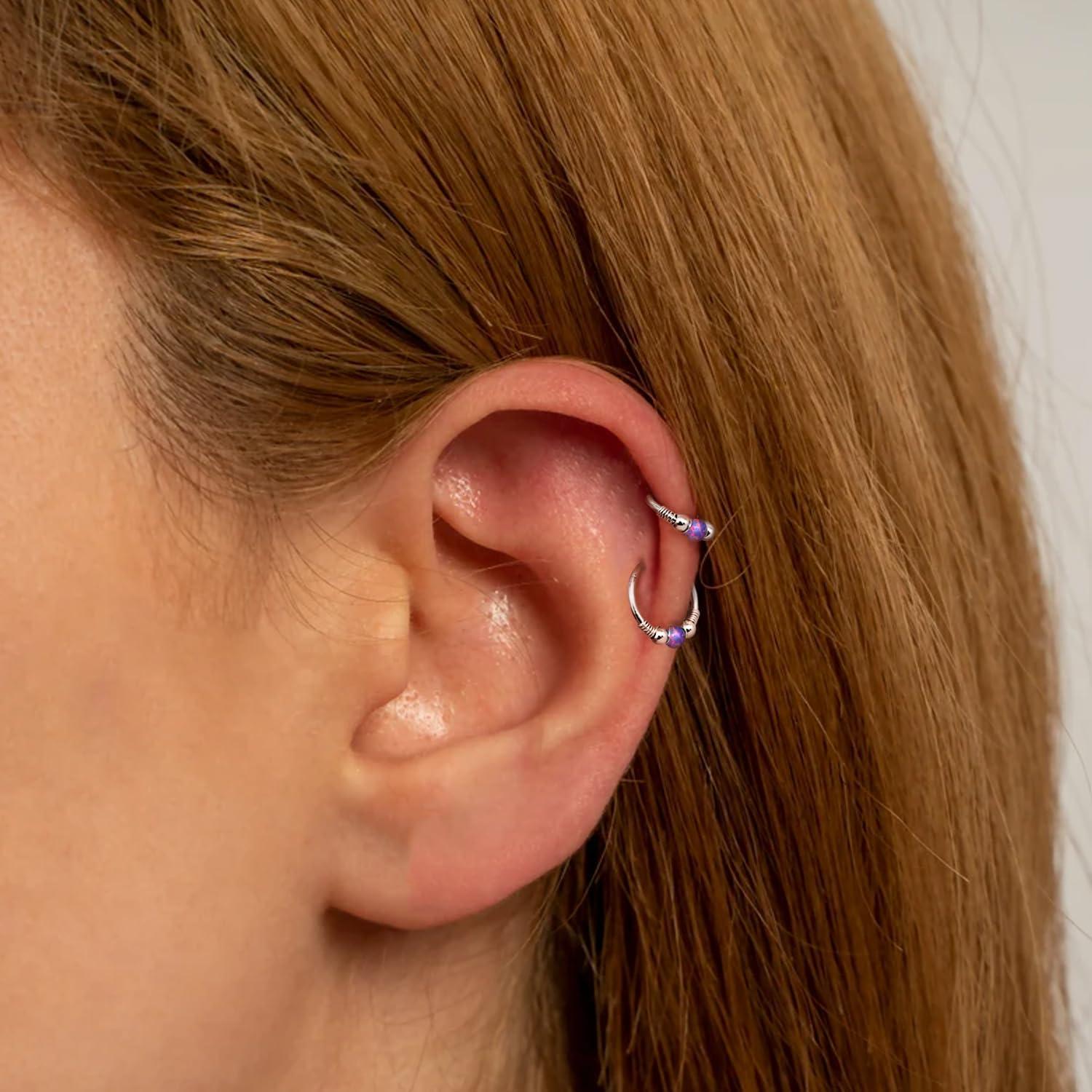 imageBodyBonita Opal Nose Rings Hoops 316L Surgical Steel Septum Ring for Women Conch Piercing Jewelry Daith Helix 2Pcs 16G 18GSilverPurple Opal