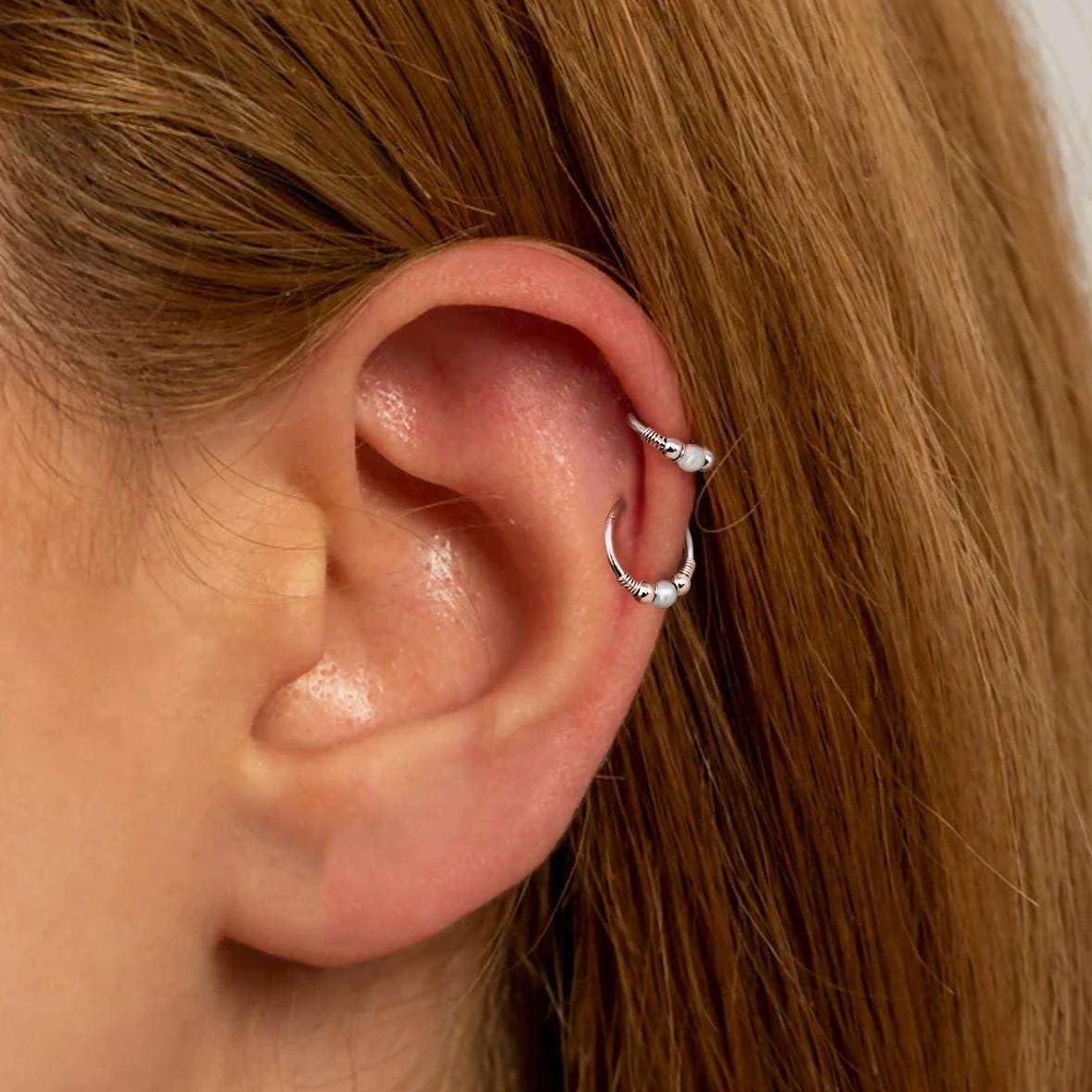 imageBodyBonita Opal Nose Rings Hoops 316L Surgical Steel Septum Ring for Women Conch Piercing Jewelry Daith Helix 2Pcs 16G 18GSilverWhite Opal