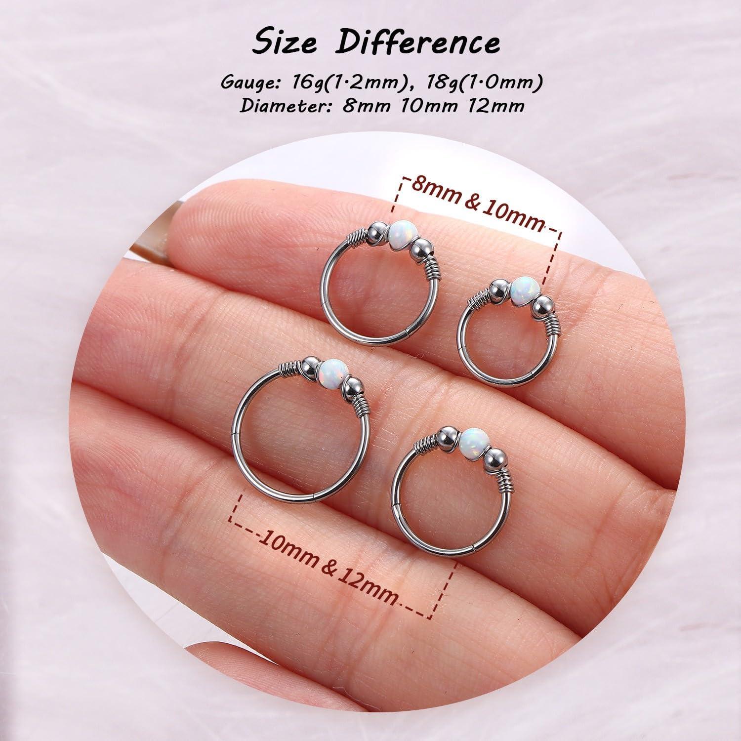 imageBodyBonita Opal Nose Rings Hoops 316L Surgical Steel Septum Ring for Women Conch Piercing Jewelry Daith Helix 2Pcs 16G 18GSilverWhite Opal