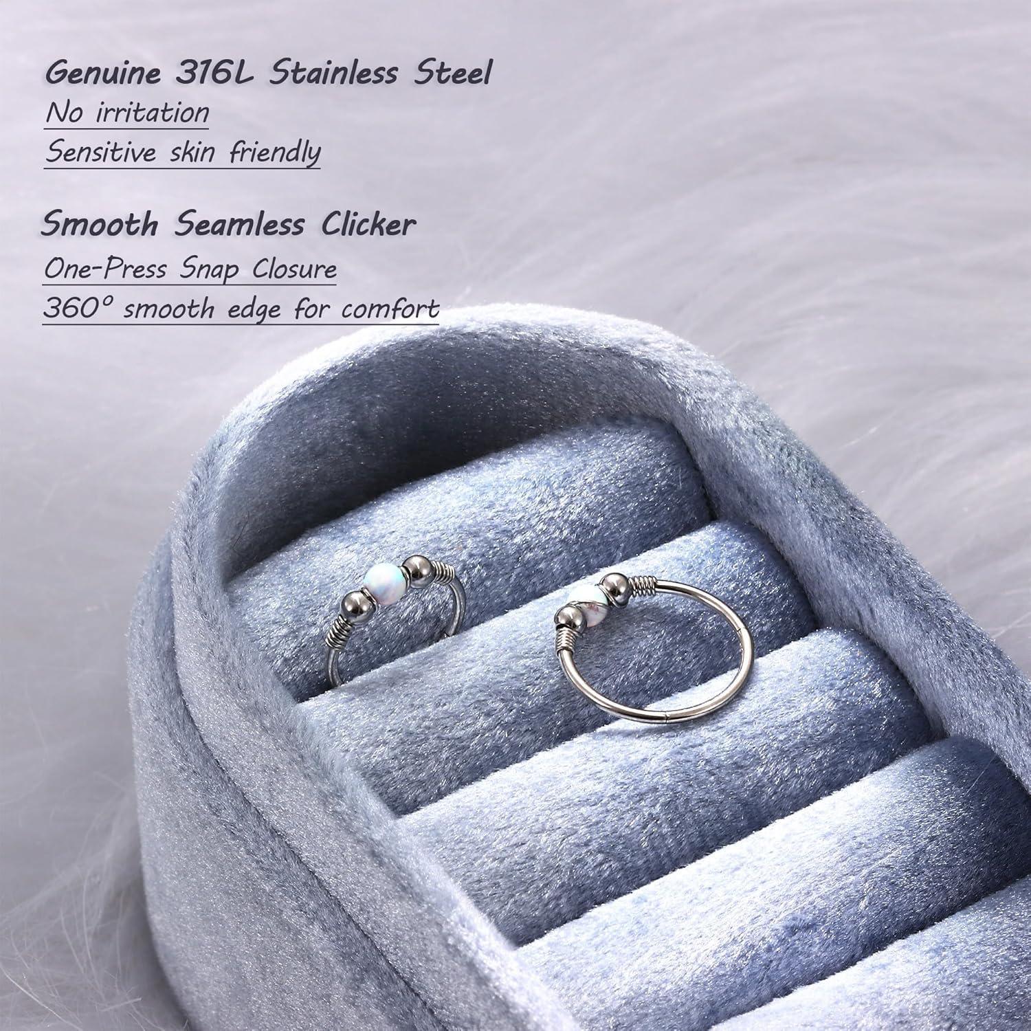 imageBodyBonita Opal Nose Rings Hoops 316L Surgical Steel Septum Ring for Women Conch Piercing Jewelry Daith Helix 2Pcs 16G 18GSilverWhite Opal