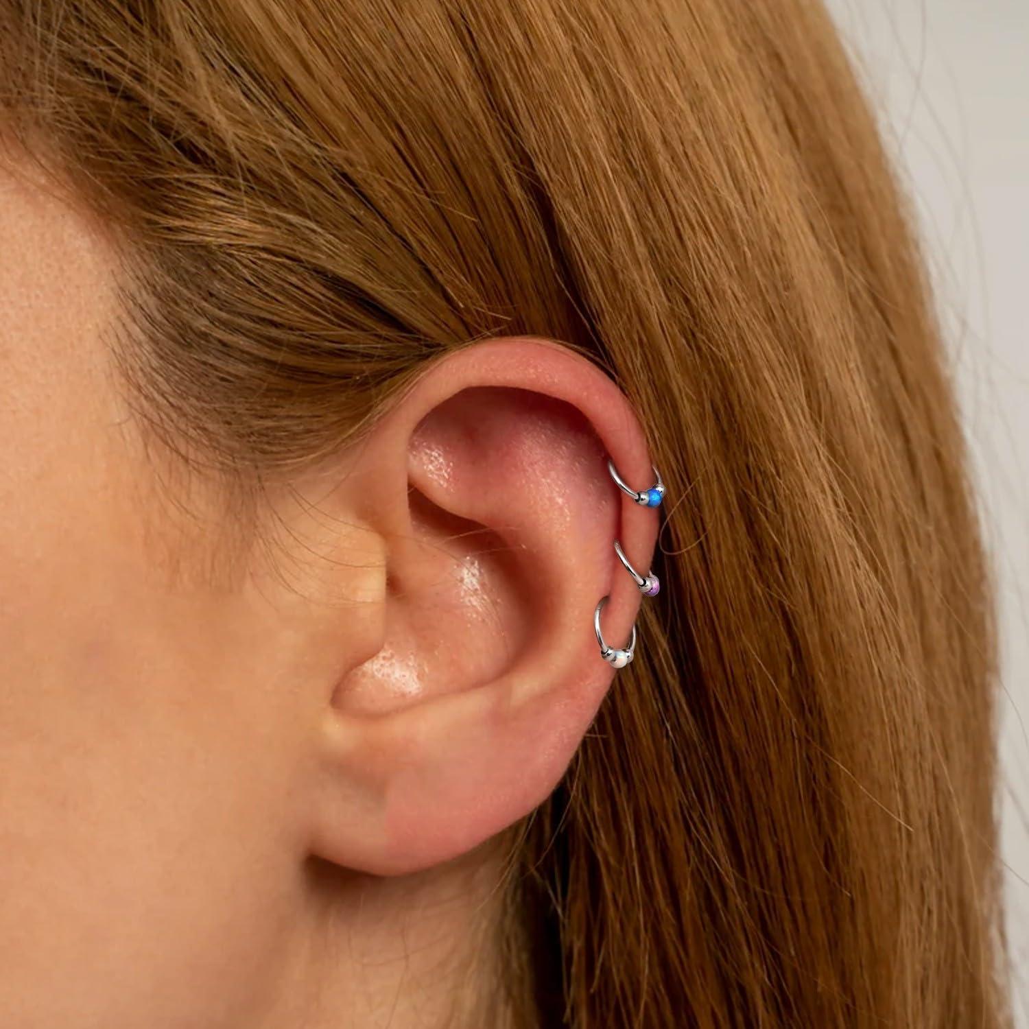 imageBodyBonita Opal Nose Rings for Women 316L Surgical Steel Nose Hoops Piercing 20G 18G 16G Septum Rings L Shaped Nose Studs Jewelry Cartilage Conch Daith Helix Tragus Earrings 8910mm 4Pcs 4PcsPurple Opal