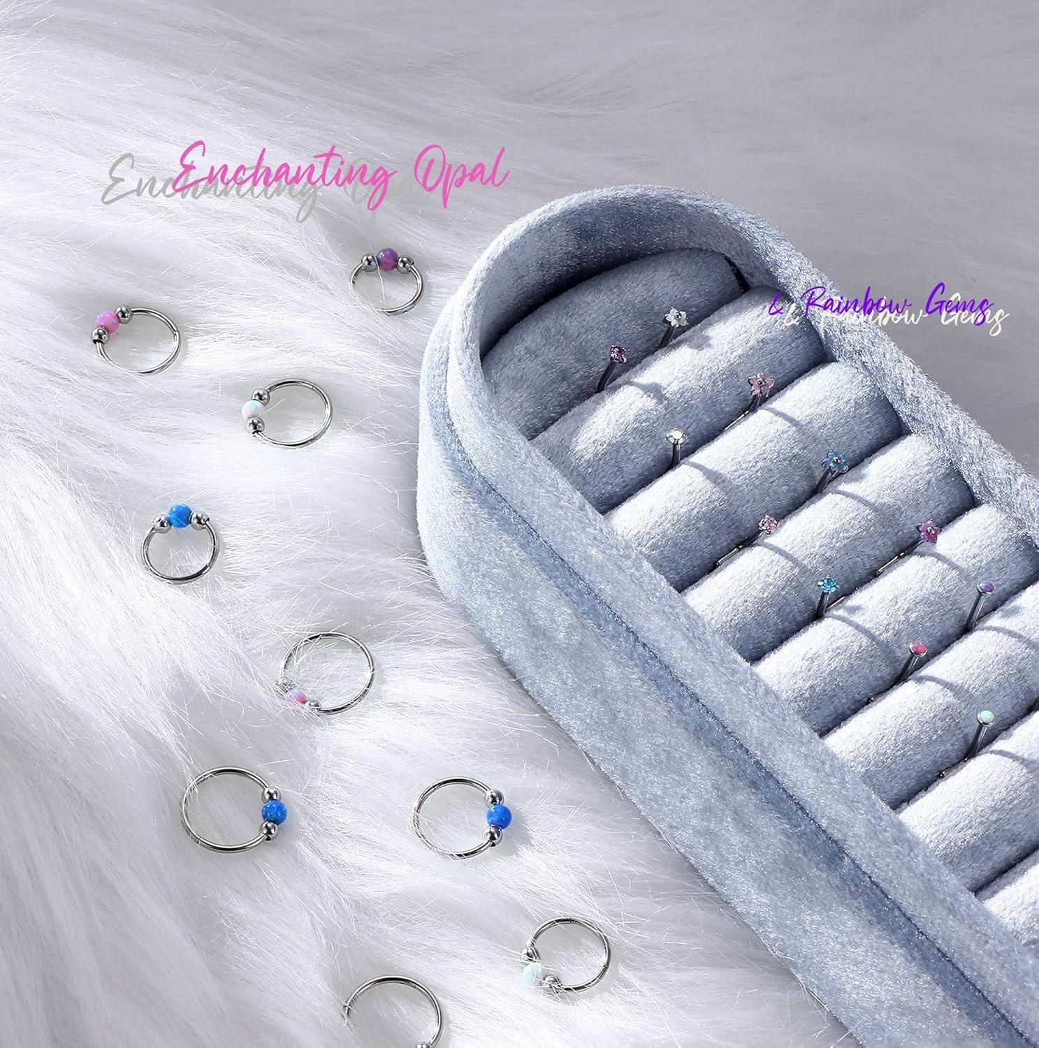 imageBodyBonita Opal Nose Rings for Women 316L Surgical Steel Nose Hoops Piercing 20G 18G 16G Septum Rings L Shaped Nose Studs Jewelry Cartilage Conch Daith Helix Tragus Earrings 8910mm 4Pcs 4PcsPurple Opal