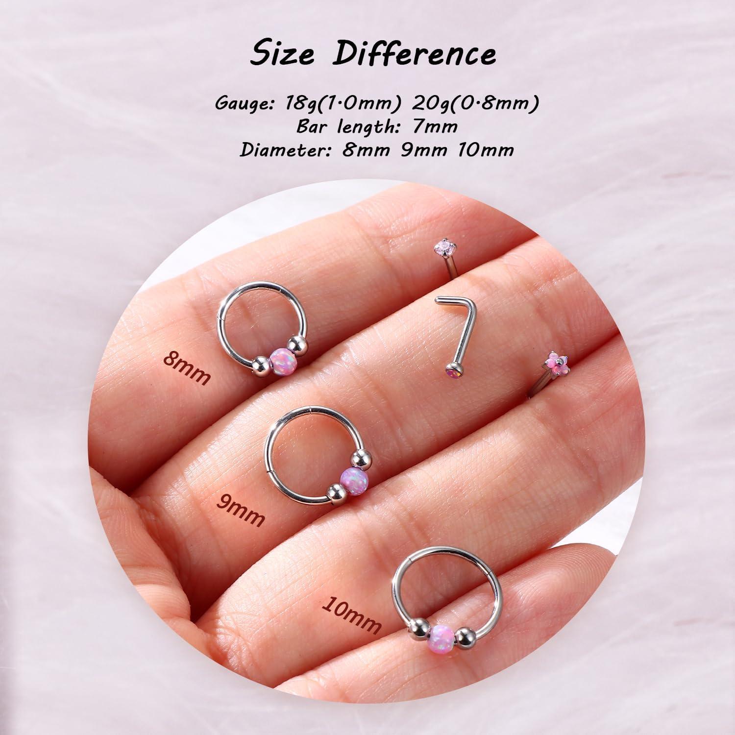 imageBodyBonita Opal Nose Rings for Women 316L Surgical Steel Nose Hoops Piercing 20G 18G 16G Septum Rings L Shaped Nose Studs Jewelry Cartilage Conch Daith Helix Tragus Earrings 8910mm 4Pcs 4PcsPink Opal